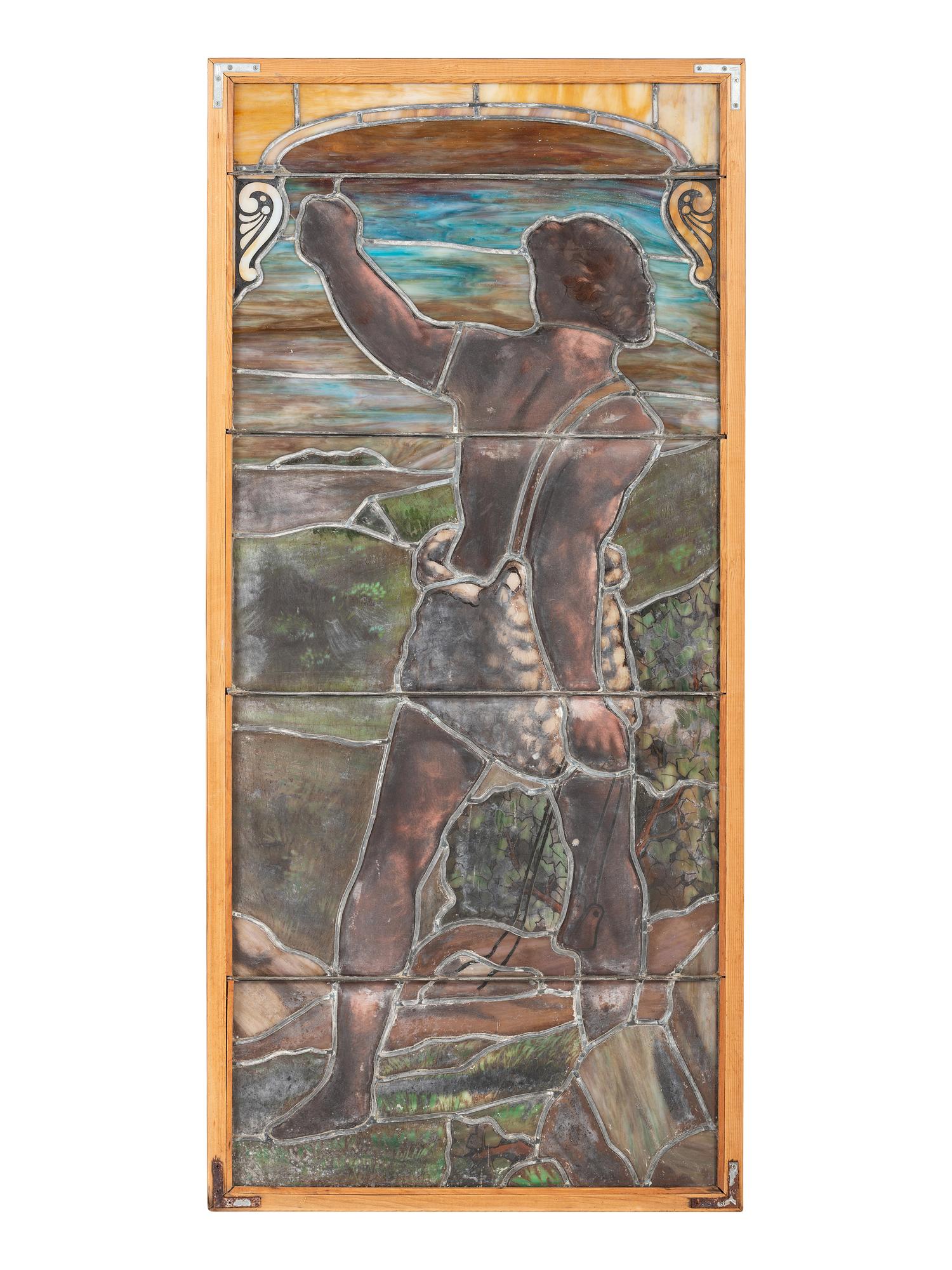 A Pair of Stained and Painted Glass Panels