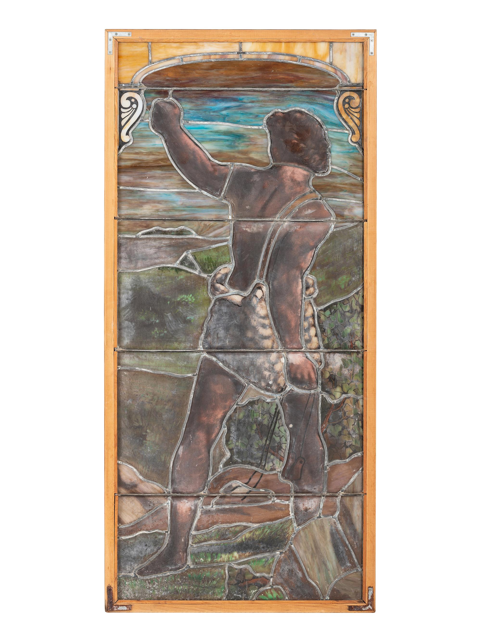 A Pair of Stained and Painted Glass Panels