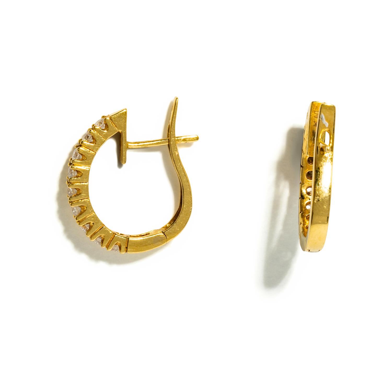 YELLOW GOLD AND DIAMOND HOOP EARRINGS WITH MOONSTONE AND MOTHER-OF-PEARL DETACHABLE DROPS