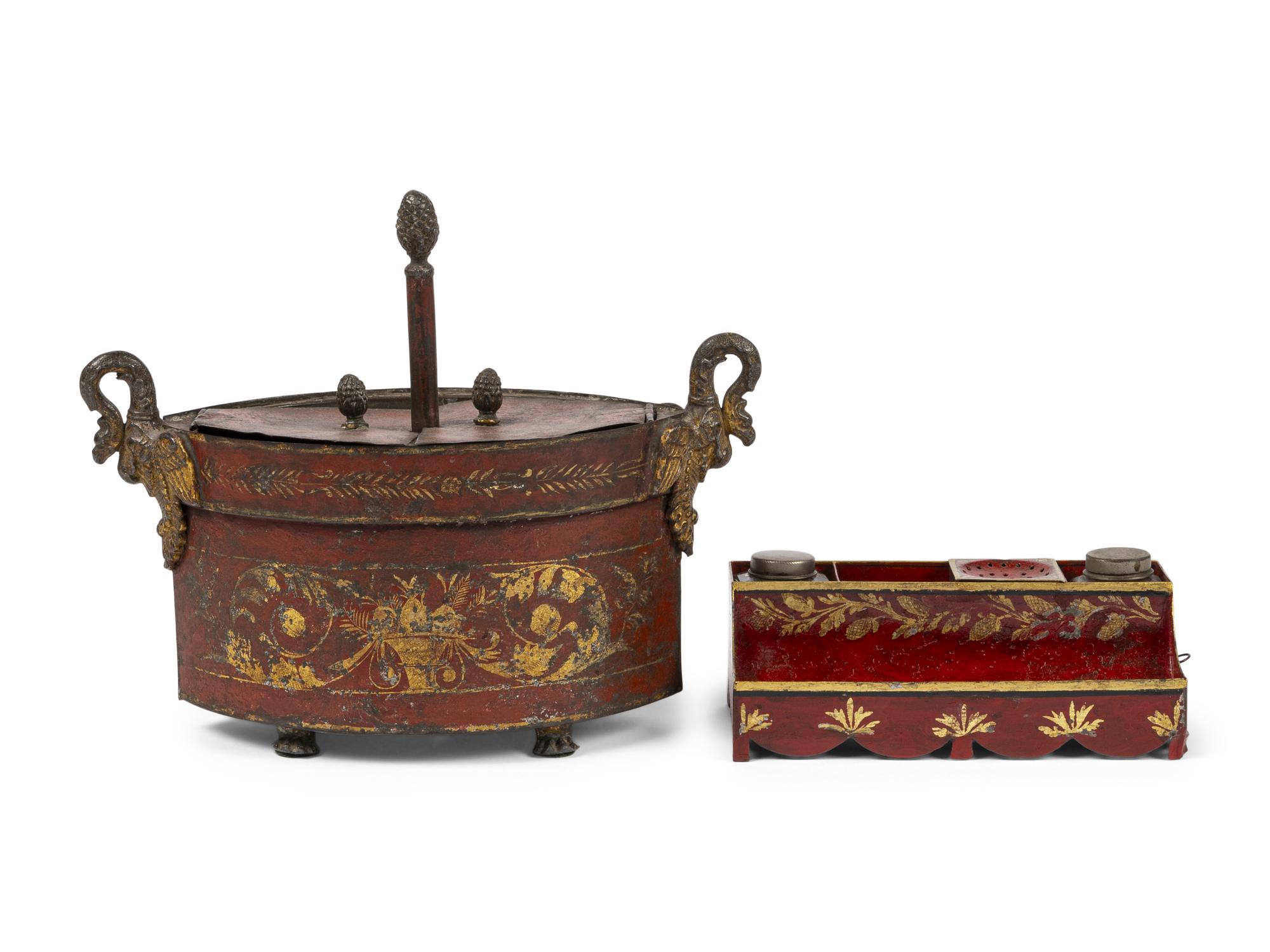 Two French Red Tole Articles