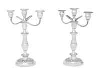 A Pair of American Silver Repoussé Three-Light Candelabra