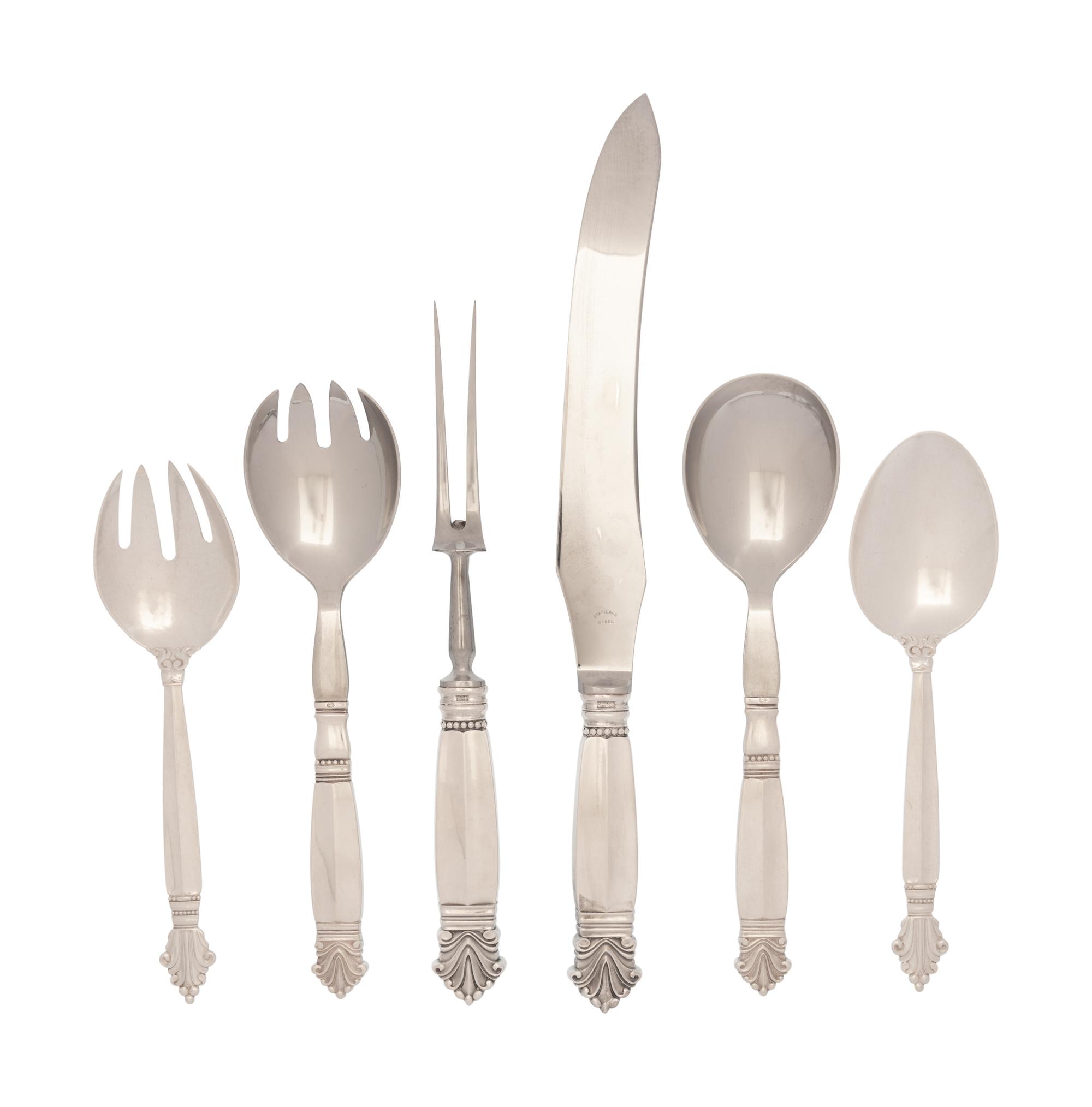 A Group of Six Georg Jensen Acanthus Silver Flatware Articles
