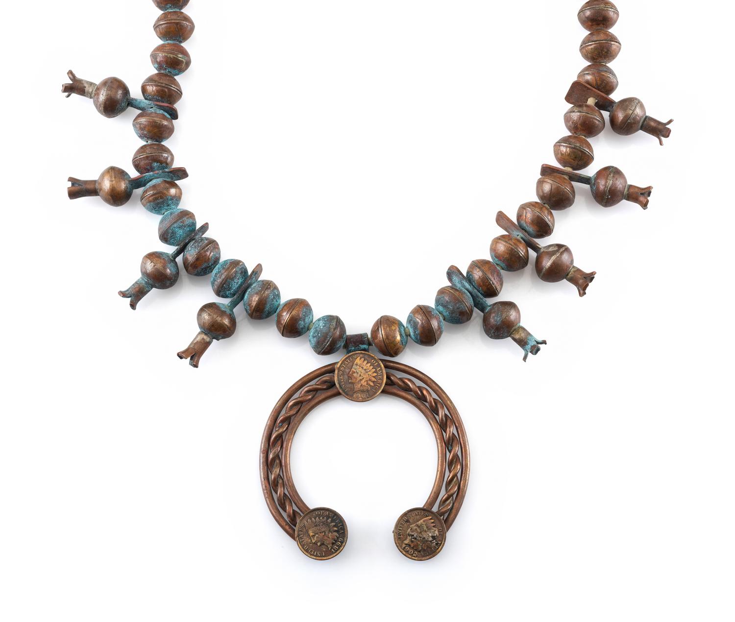 Southwestern-style Copper Coin Squash Blossom Necklace
