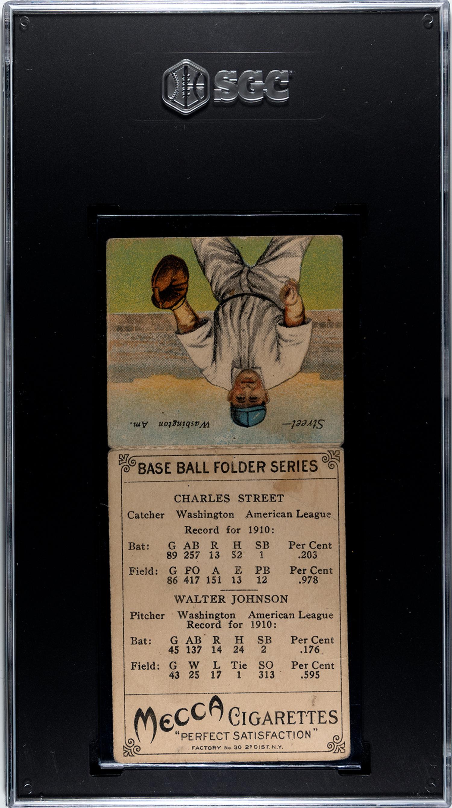 A 1911 Mecca Cigarettes T201 Walter Johnson / Street Double Folder Baseball Card (SGC 1)