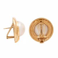 Mabé Pearl, Diamond, and Yellow Gold Earrings