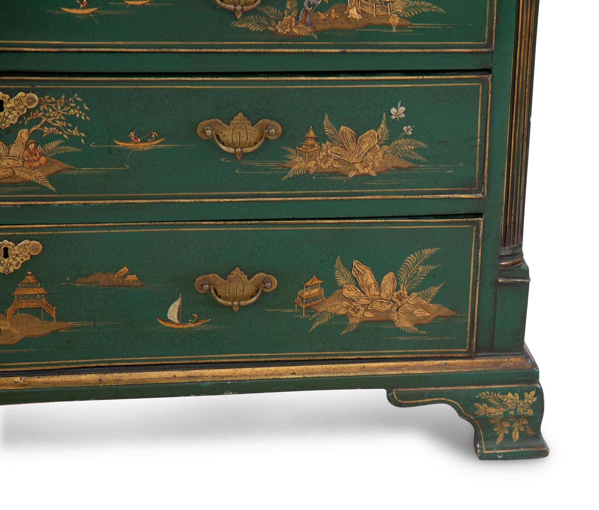A George II Style Green Japanned Bureau Cabinet