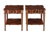 A Pair of Louis XVI Style Gilt Bronze Mounted Walnut Side Tables