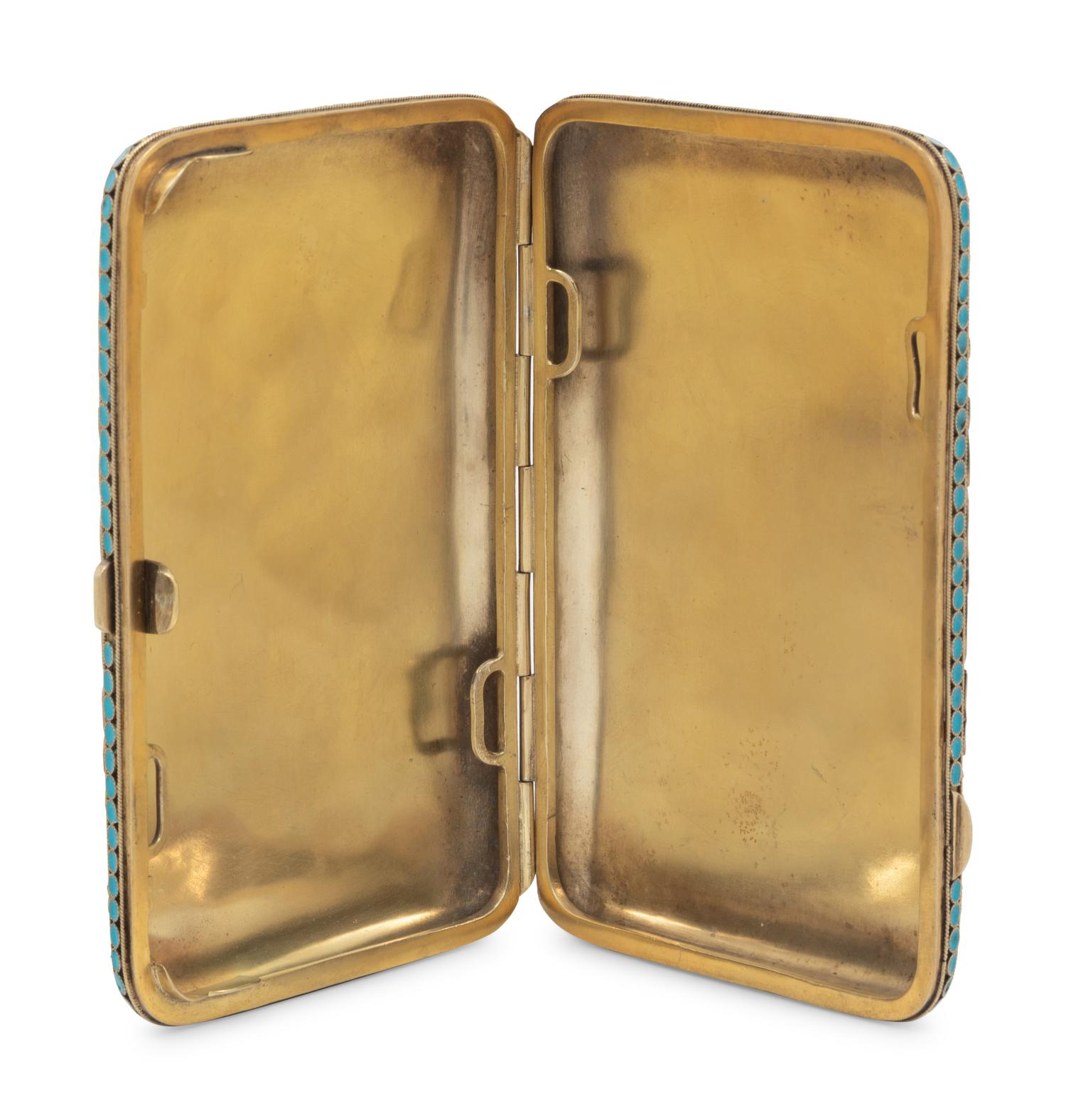 A Russian Shaded Enamel Silver-Gilt Cigarette Case