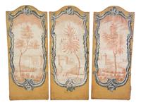 A Set of Three Continental Painted Canvas Panels, 19TH CENTURY, Height 61 3/4 x width 25 6/8 inches (each panel). — 19TH CENTURY,