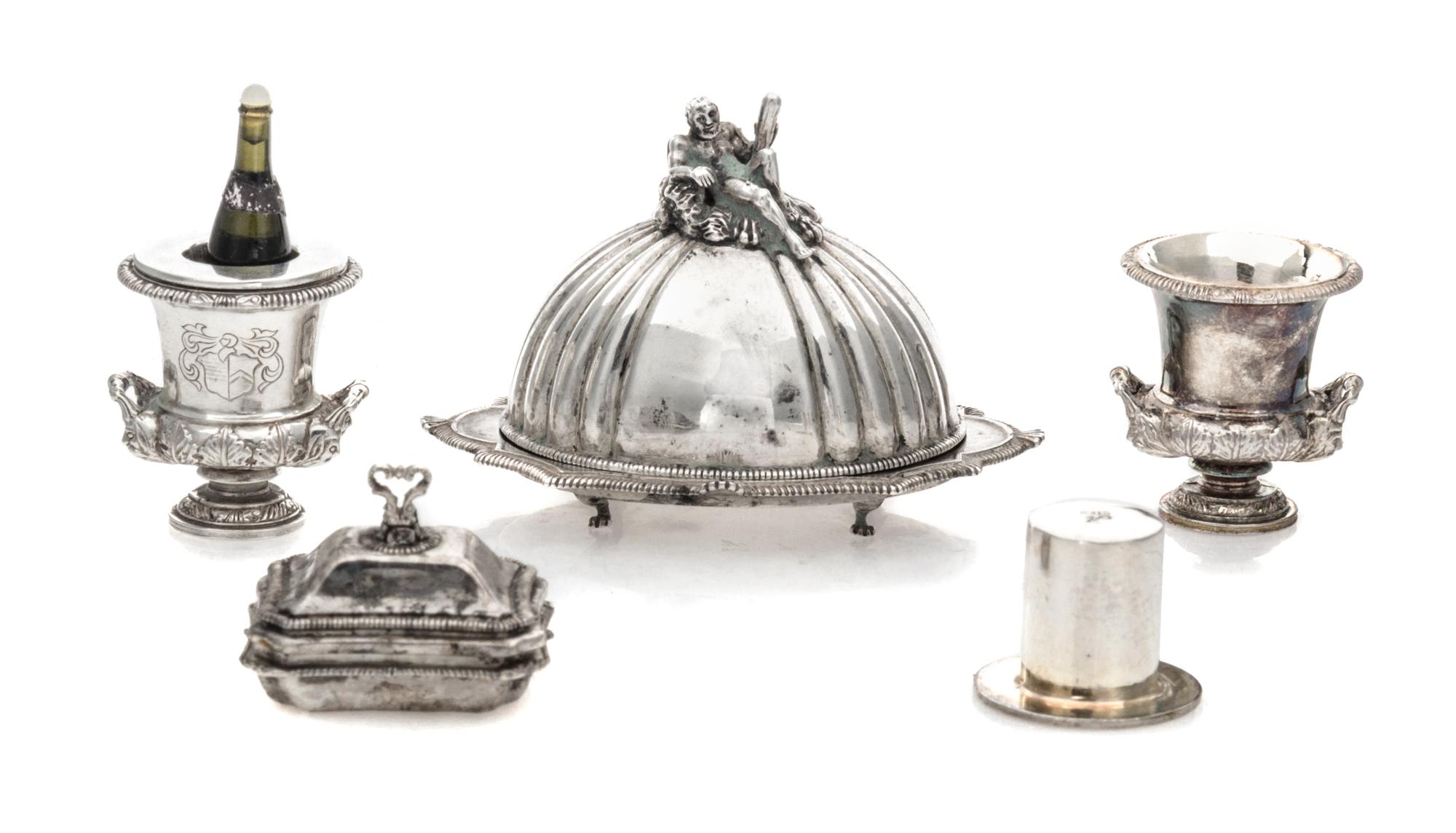 A Group of Four Silver Table Articles, Peter Acquisto, comprising two wine coolers with an associated wine bottle and silver liners aft