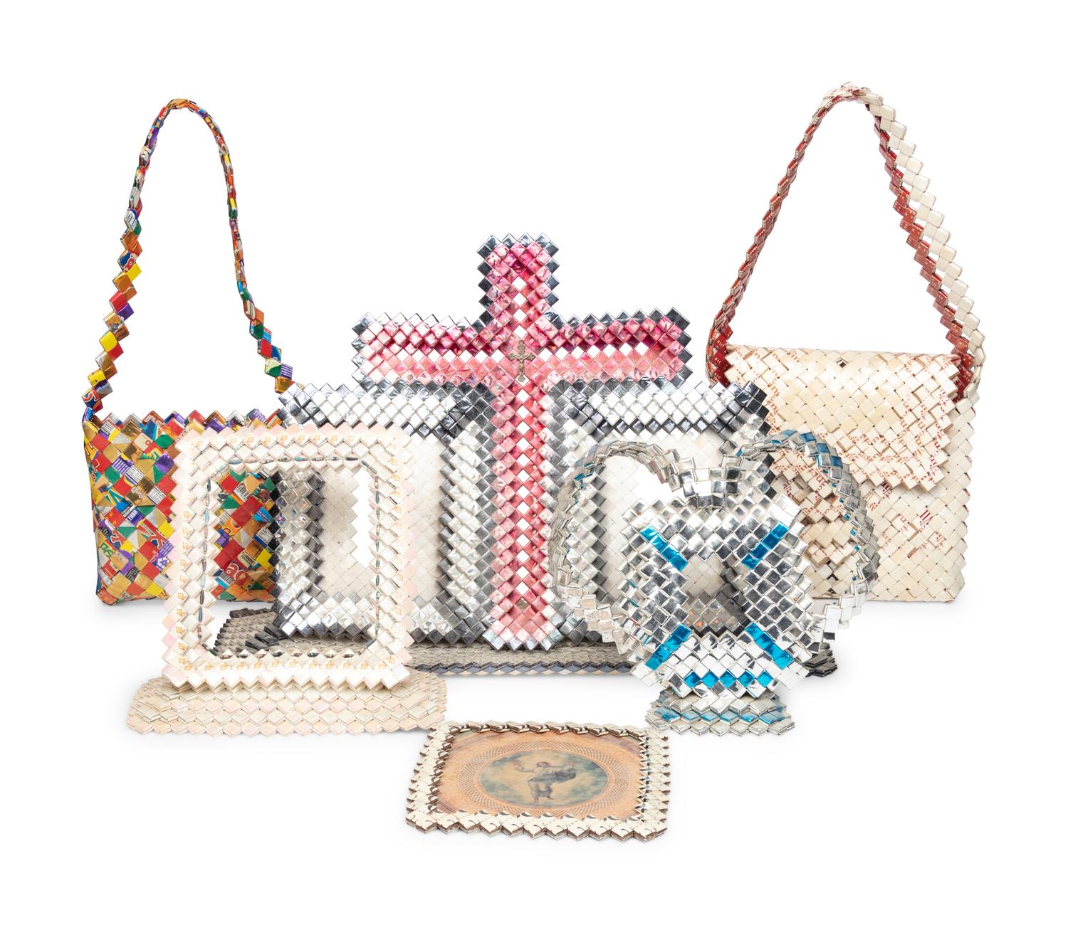 Six Prison Art Cigarette and Candy Package Frames and Purses