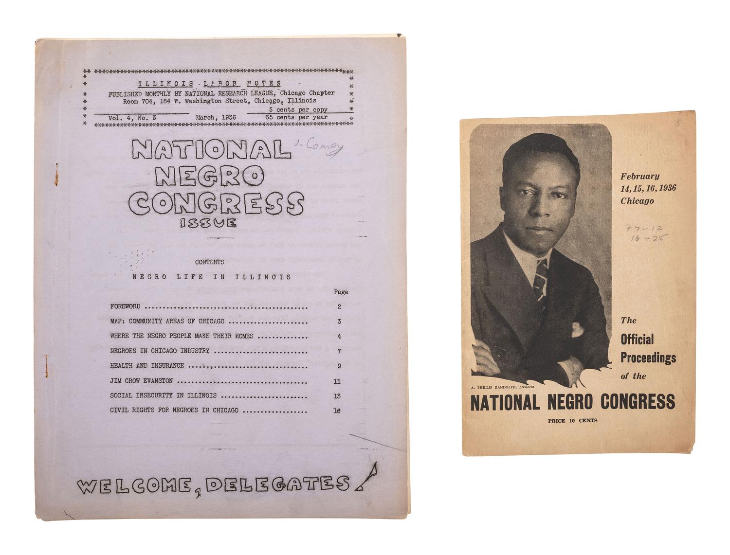 [CIVIL RIGHTS]. A pair of 1936 publications related to the National Negro Congress.