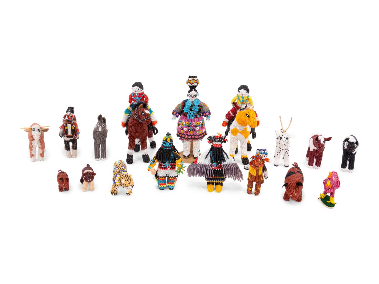 Menagerie of Beaded Zuni Dolls and Animals