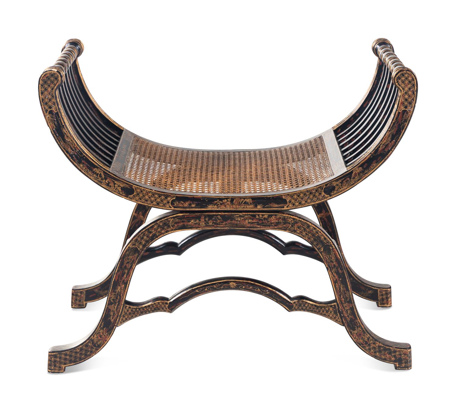 A Regency Style Japanned Curule Bench