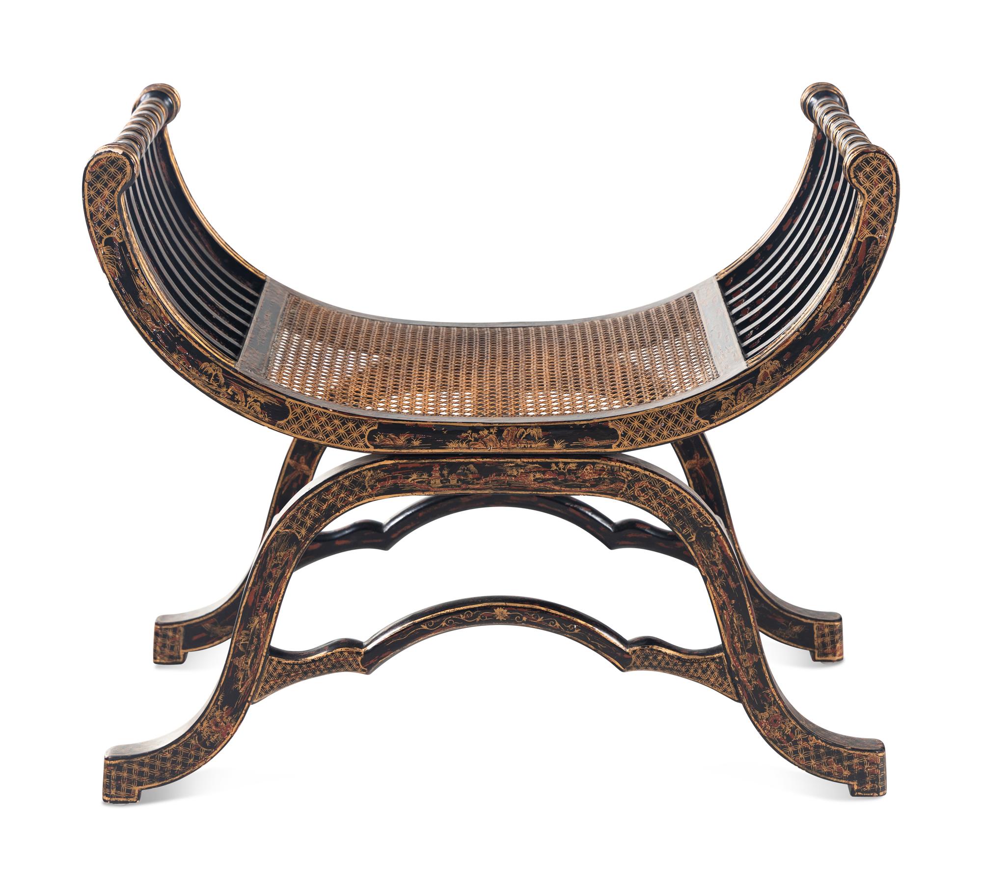 A Regency Style Japanned Curule Bench