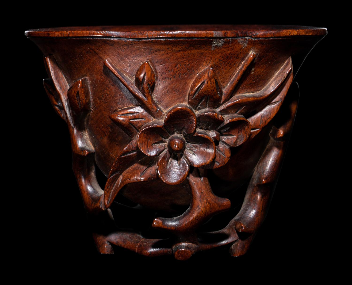 A Carved Huanghuali 'Peaches' Libation Cup