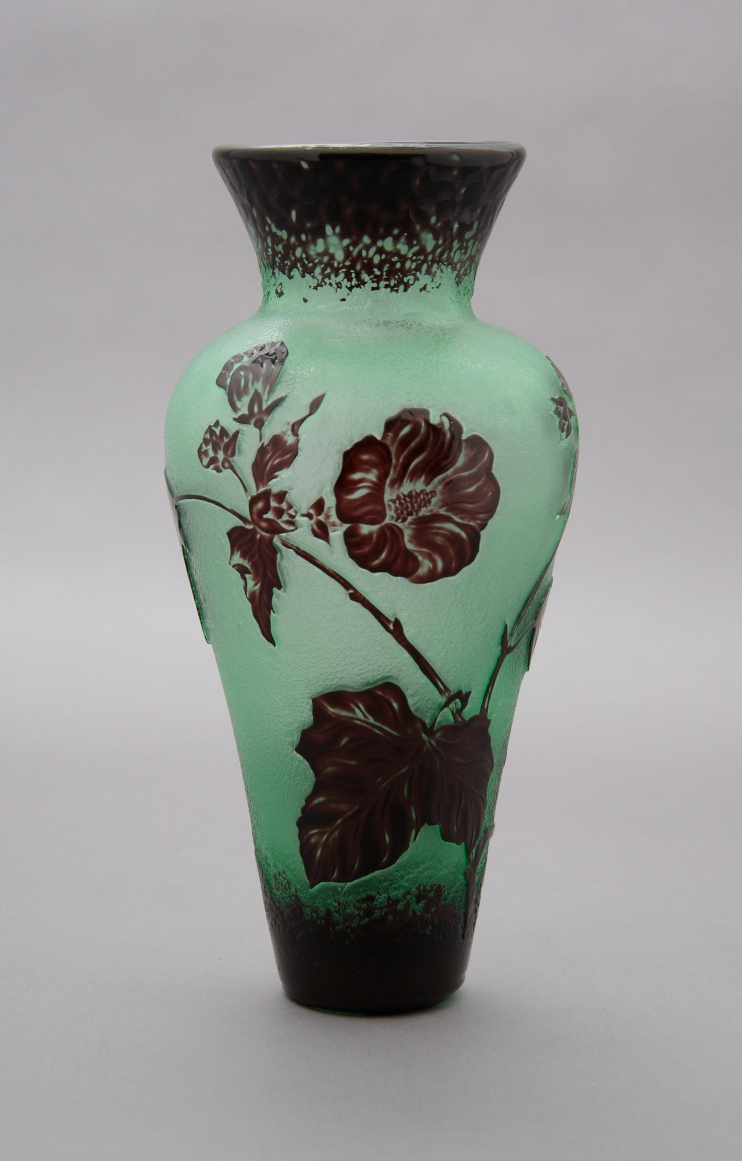 A Vallerystahl Cameo Glass Vase, Height 9 1/2 inches.