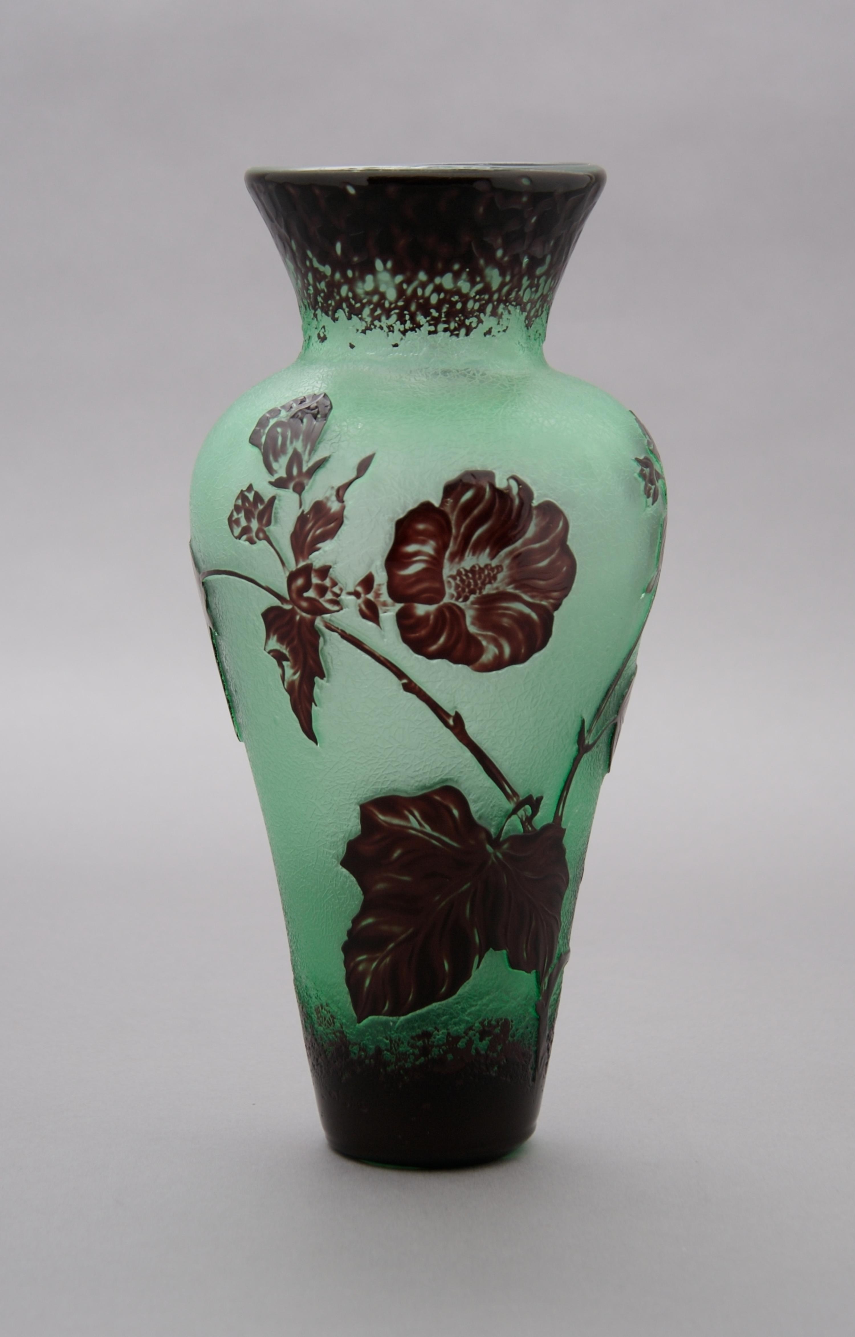 A Vallerystahl Cameo Glass Vase, Height 9 1/2 inches.