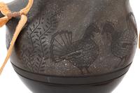 Micaceous Black and Sienna Pottery Canteen, with Sgraffito Decoration