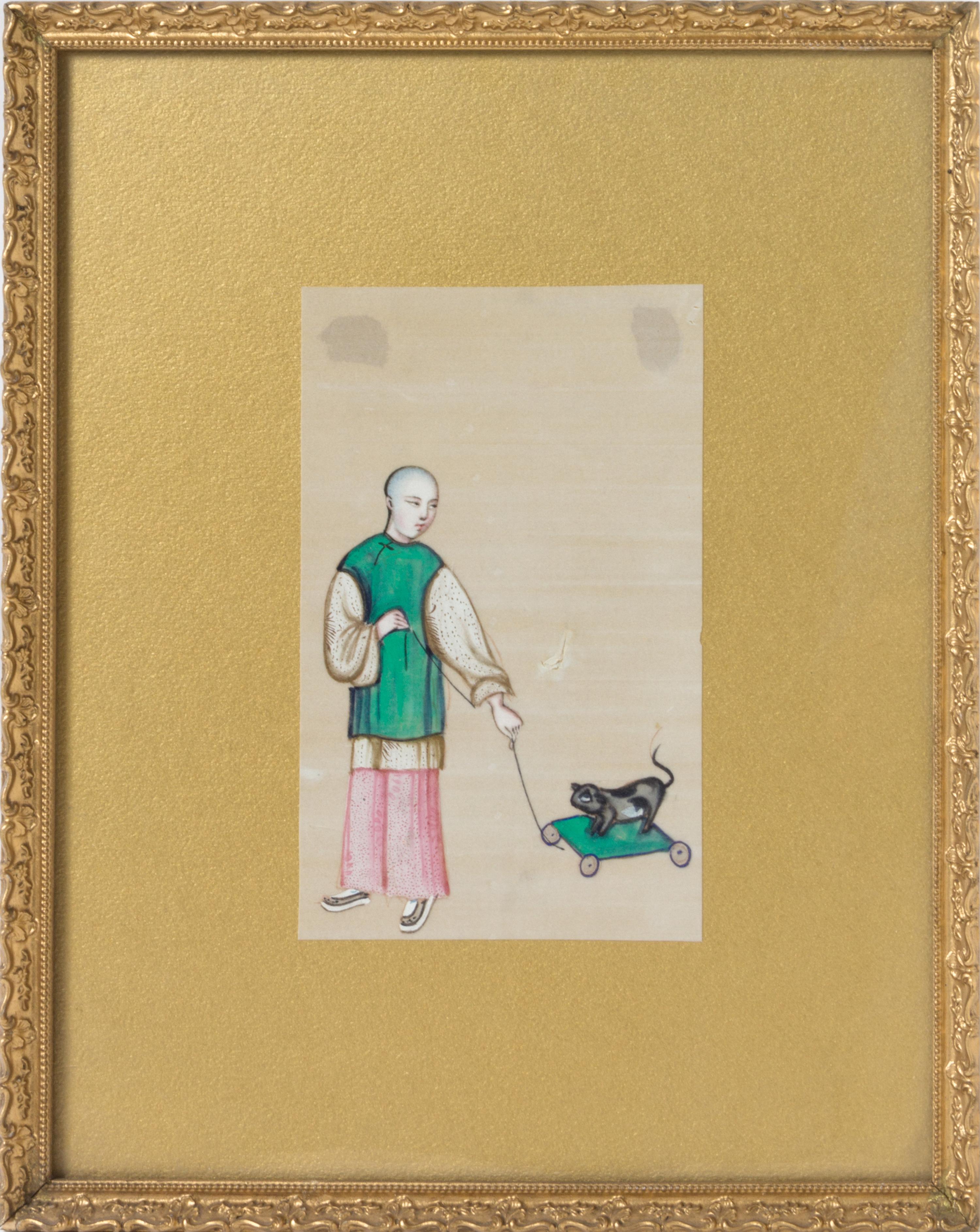 Six Chinese Export Ink and Color on Pith Paintings 6 1/2 x 9 1/4 inches (largest image). — 19TH CENTURY
