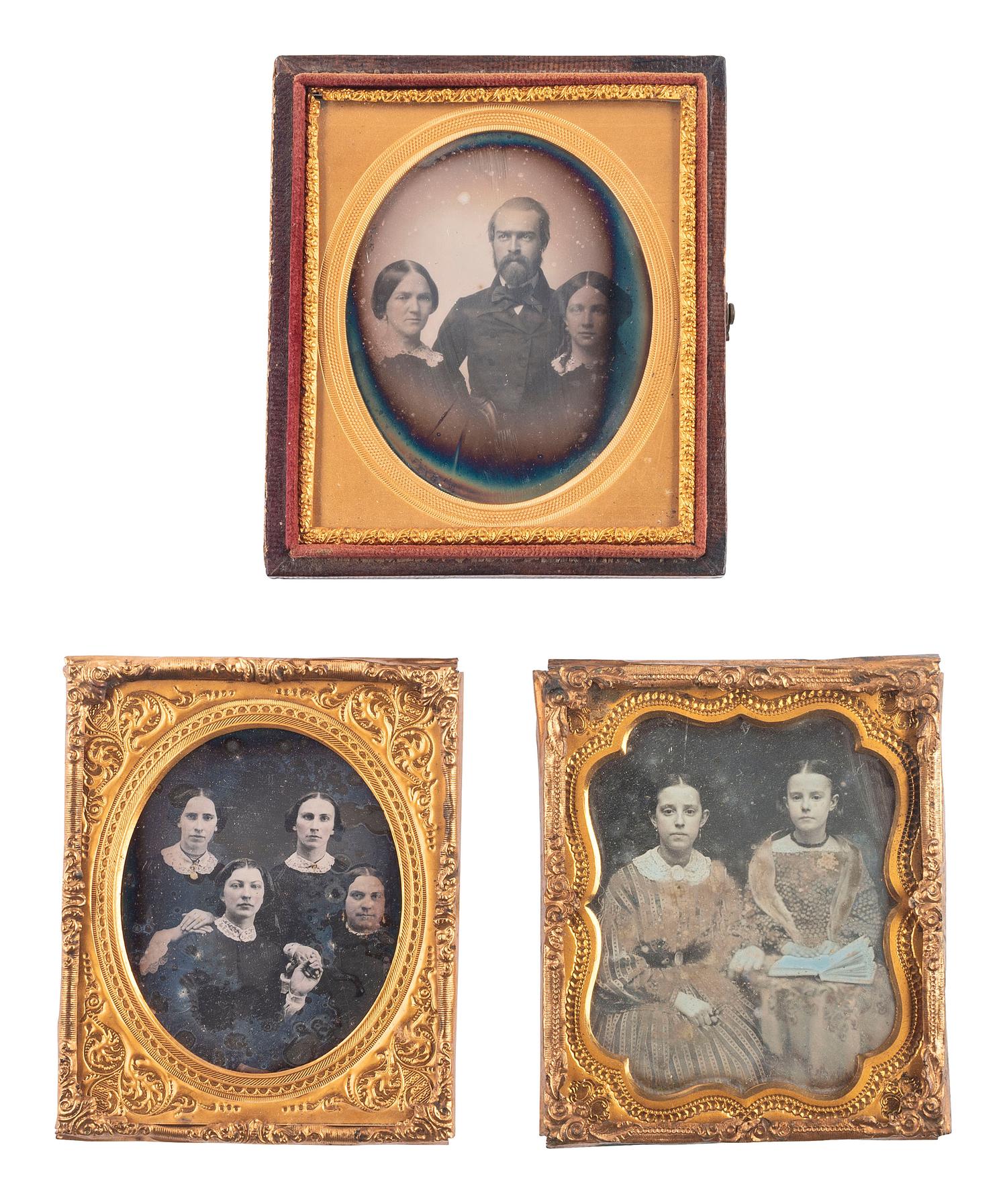 [EARLY PHOTOGRAPHY]. 19 daguerreotype portraits of interesting pairs and groups of subjects