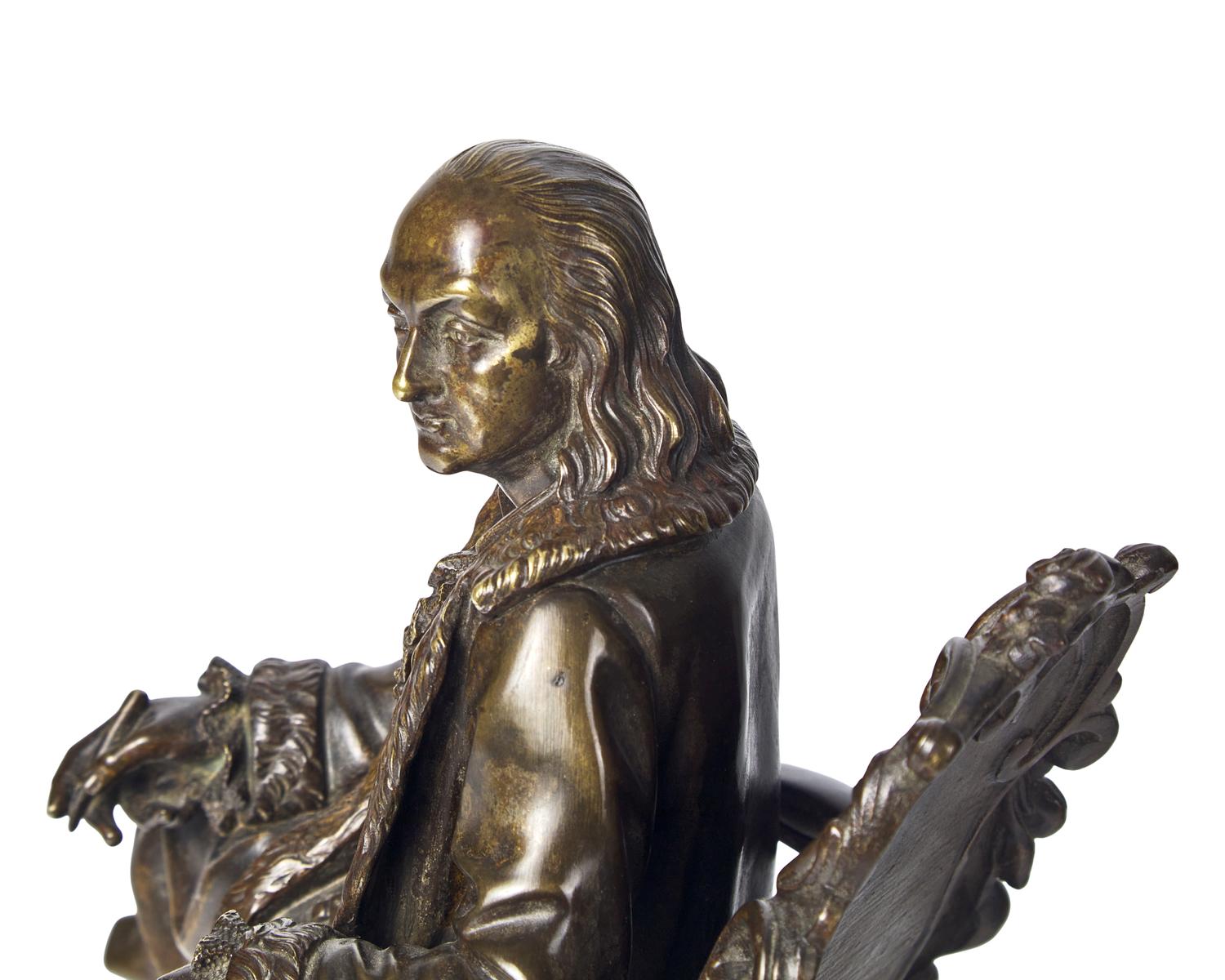 A French Bronze Seated Figure of Benjamin Franklin with His Electrical Amusements