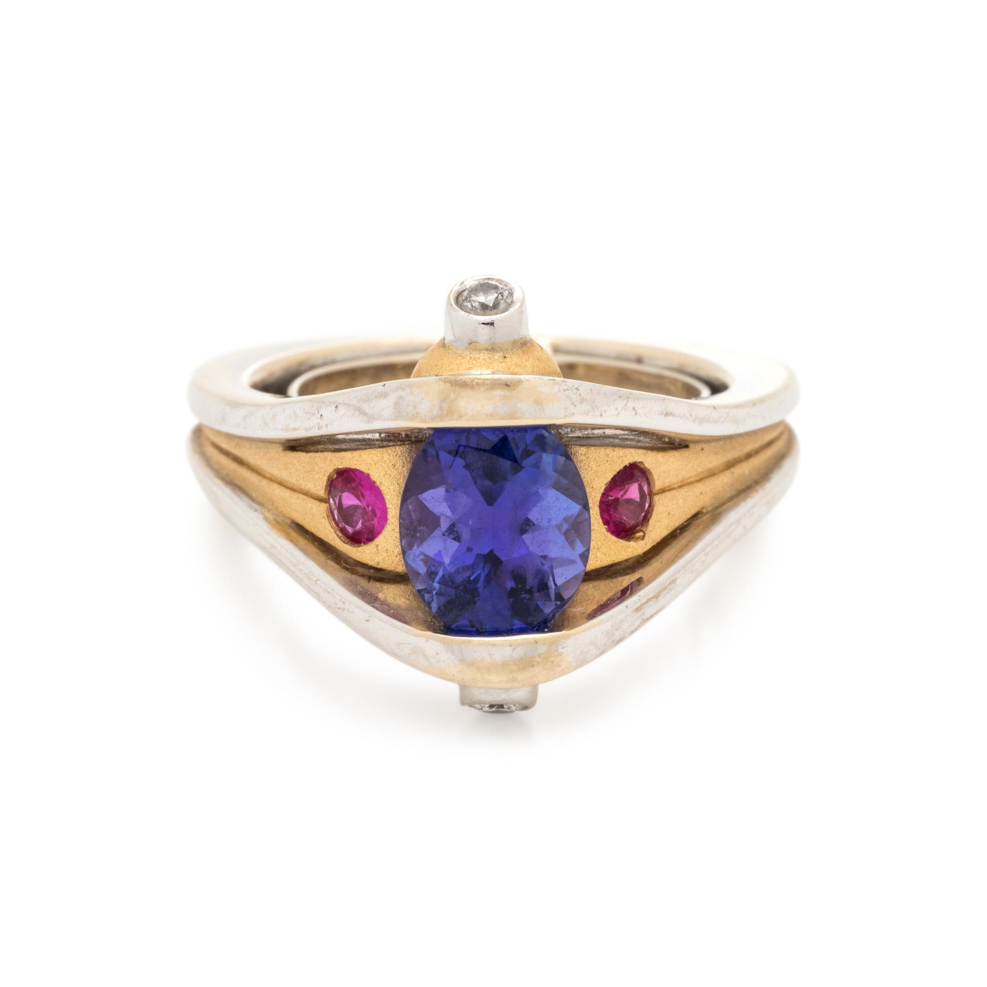 TANZANITE, RUBY AND DIAMOND RING