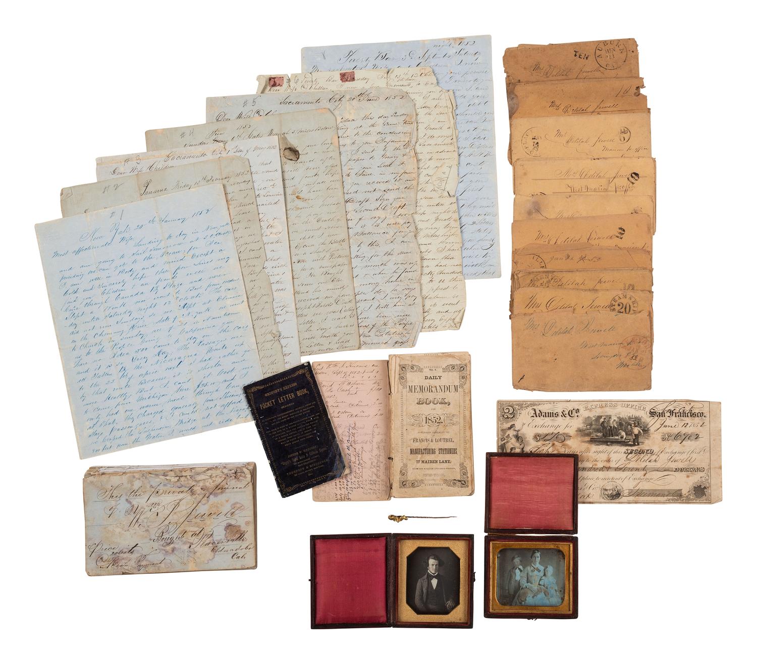 [GOLD RUSH]. Extensive California Gold Rush archive of William J. Jewell (1818-1885) including letters, diaries, and photographs, ca. 1852-1853.