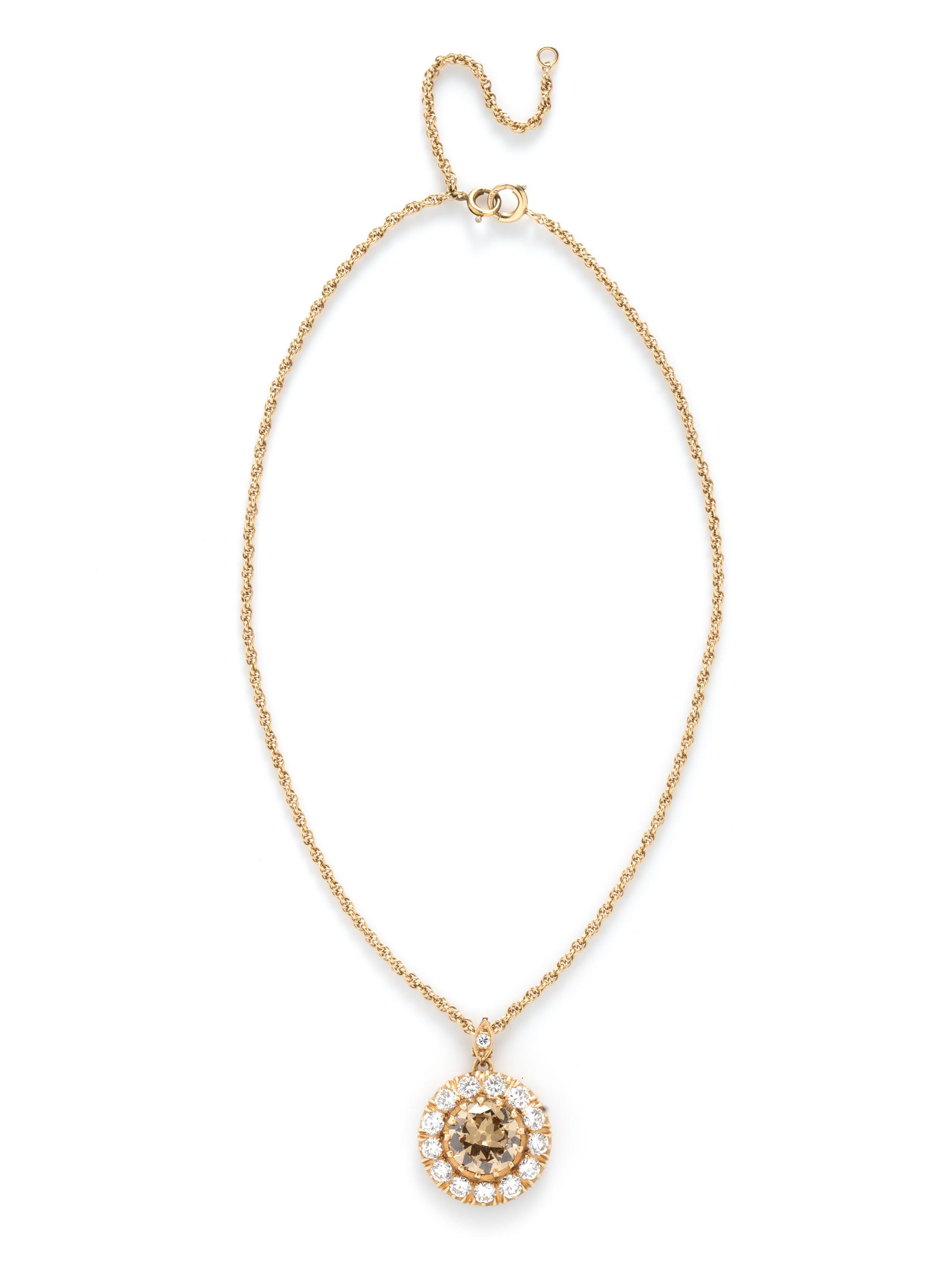 BROWN DIAMOND AND DIAMOND PENDANT NECKLACE