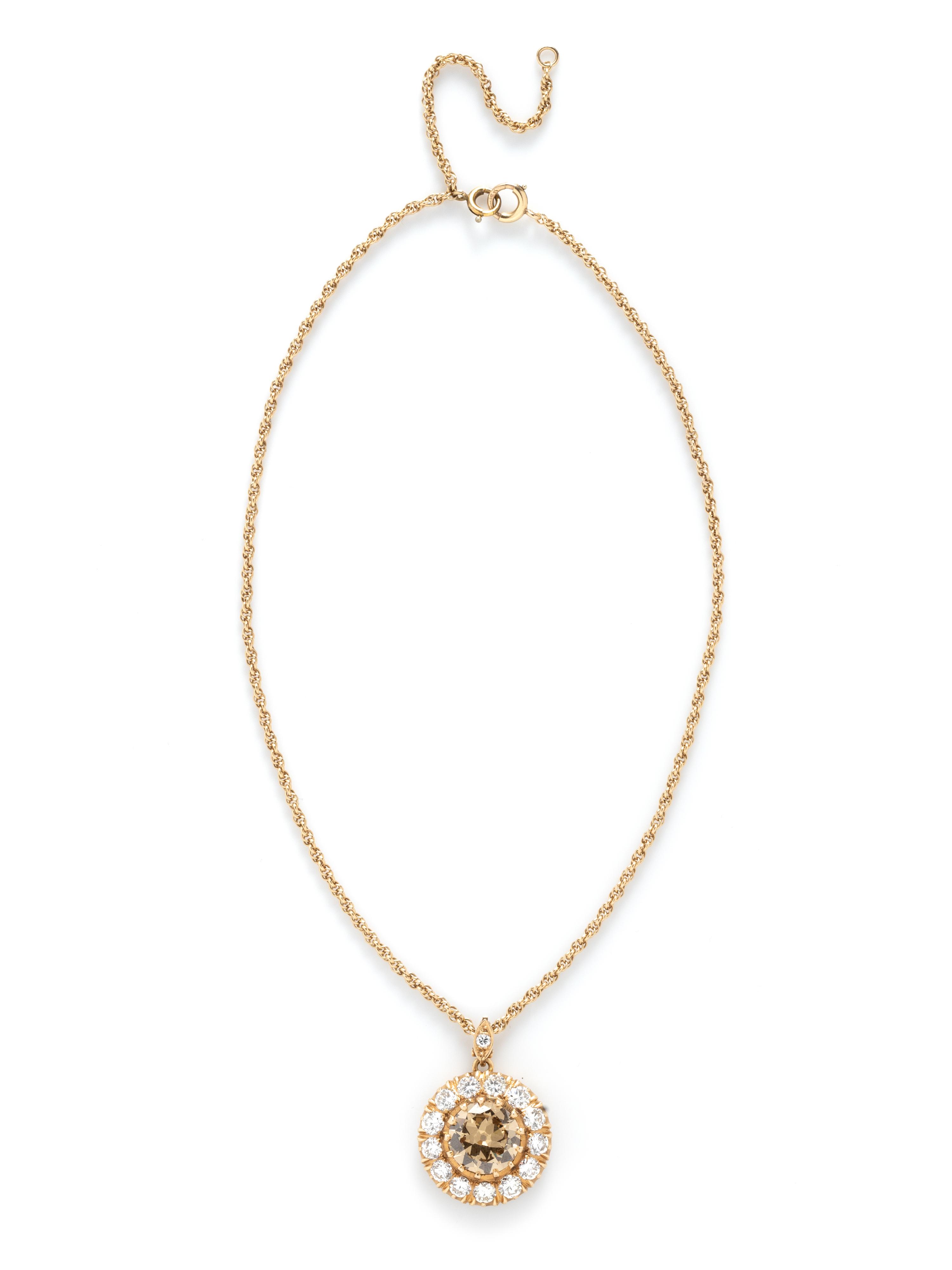 BROWN DIAMOND AND DIAMOND PENDANT NECKLACE