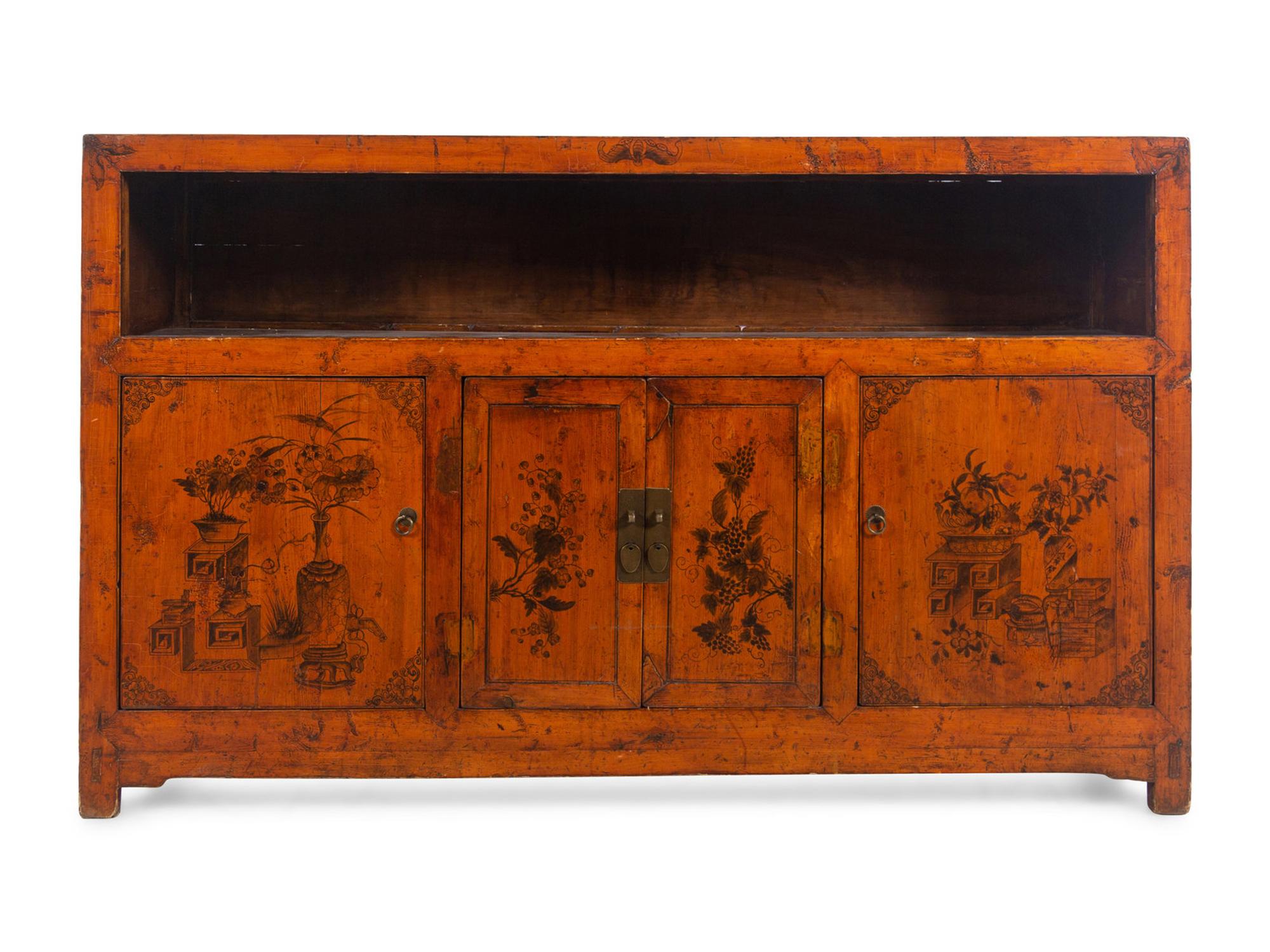 A Chinese Export Paint-Decorated Serving Cabinet
