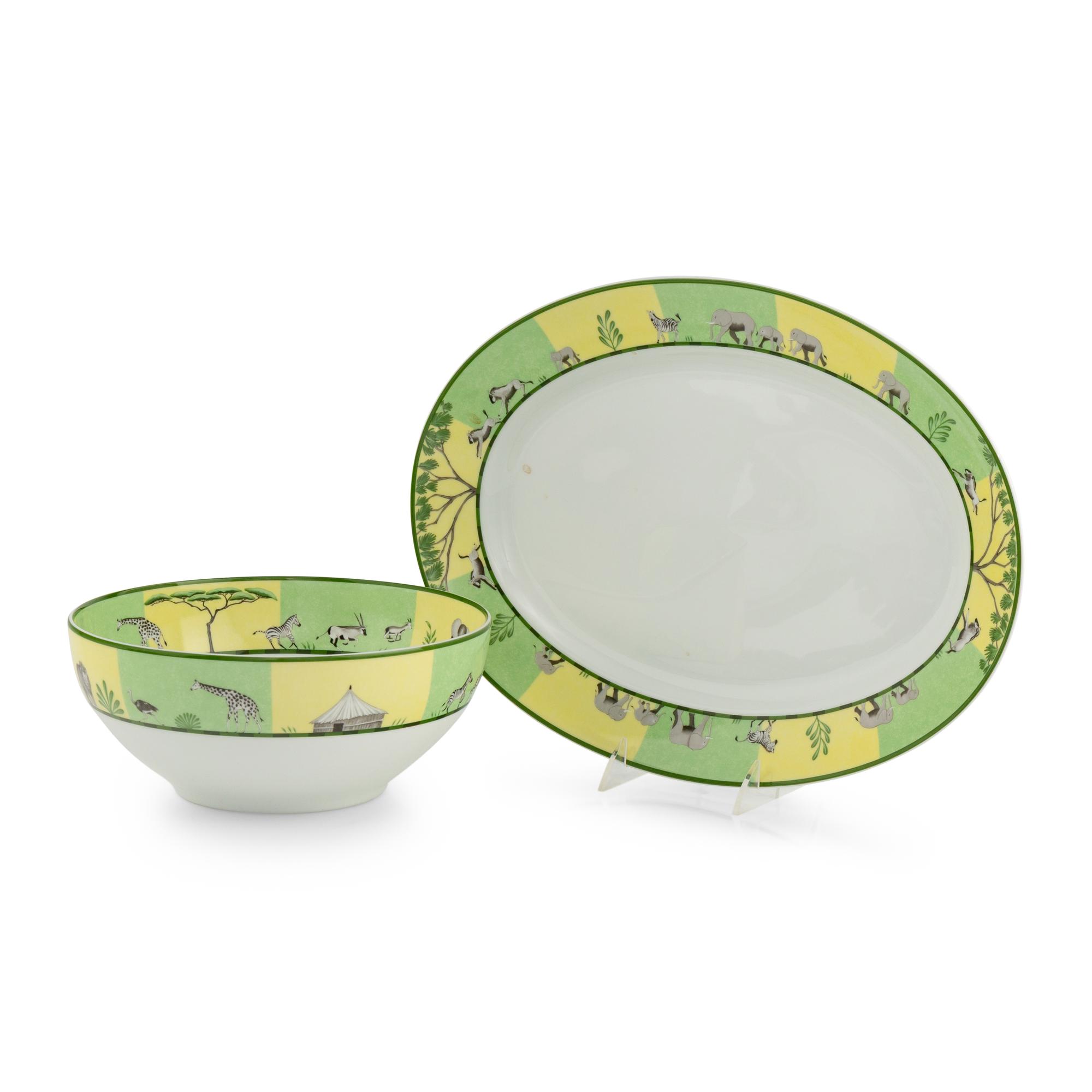 Two Hermès Africa Porcelain Serving Articles