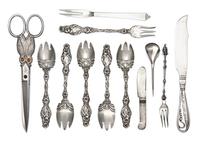 A Group of Silver Flatware Articles, various makers, 20th Century, comprising a set of five American silver ice-cream forks and a cockt