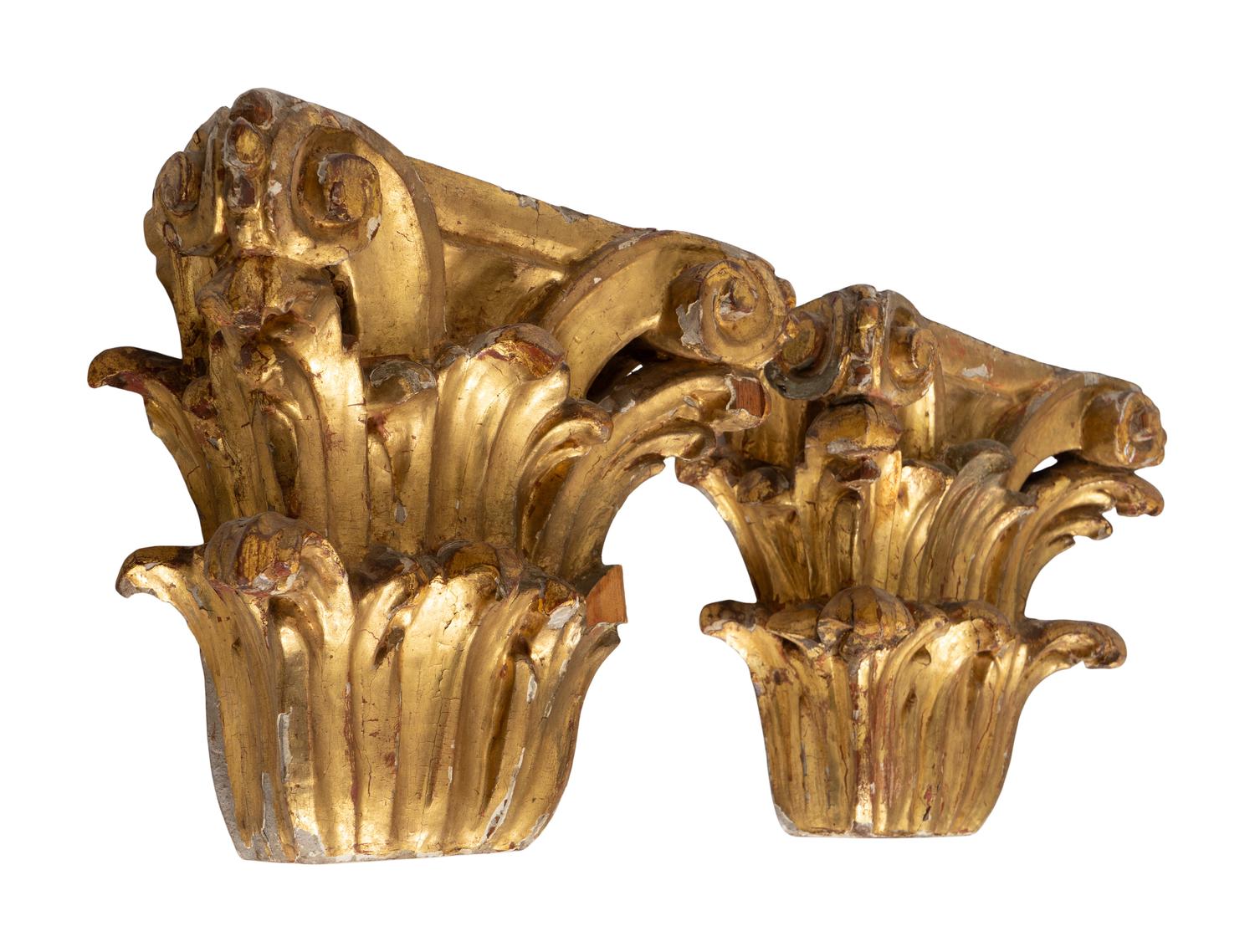 A Pair of Continental Giltwood Corinthian Capital Wall Brackets