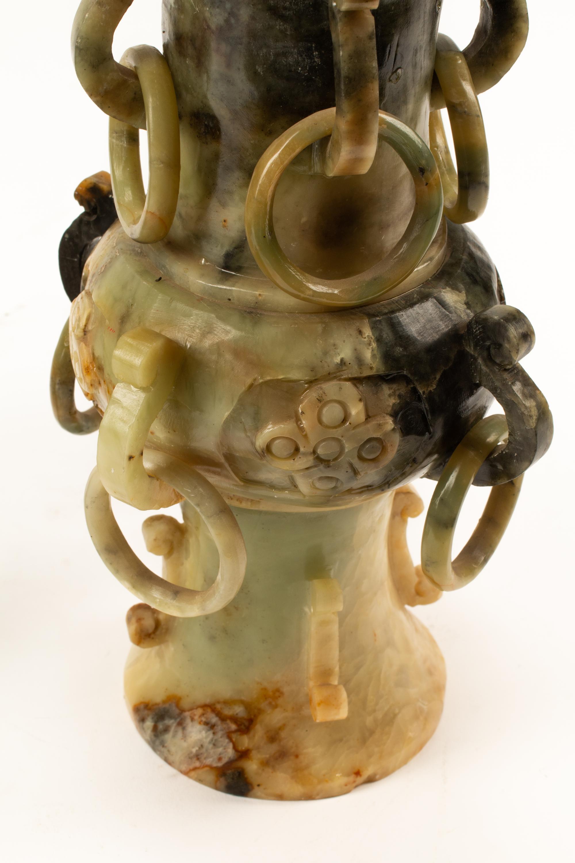 A Pair of Chinese Archaistic Carved Hardstone Vases