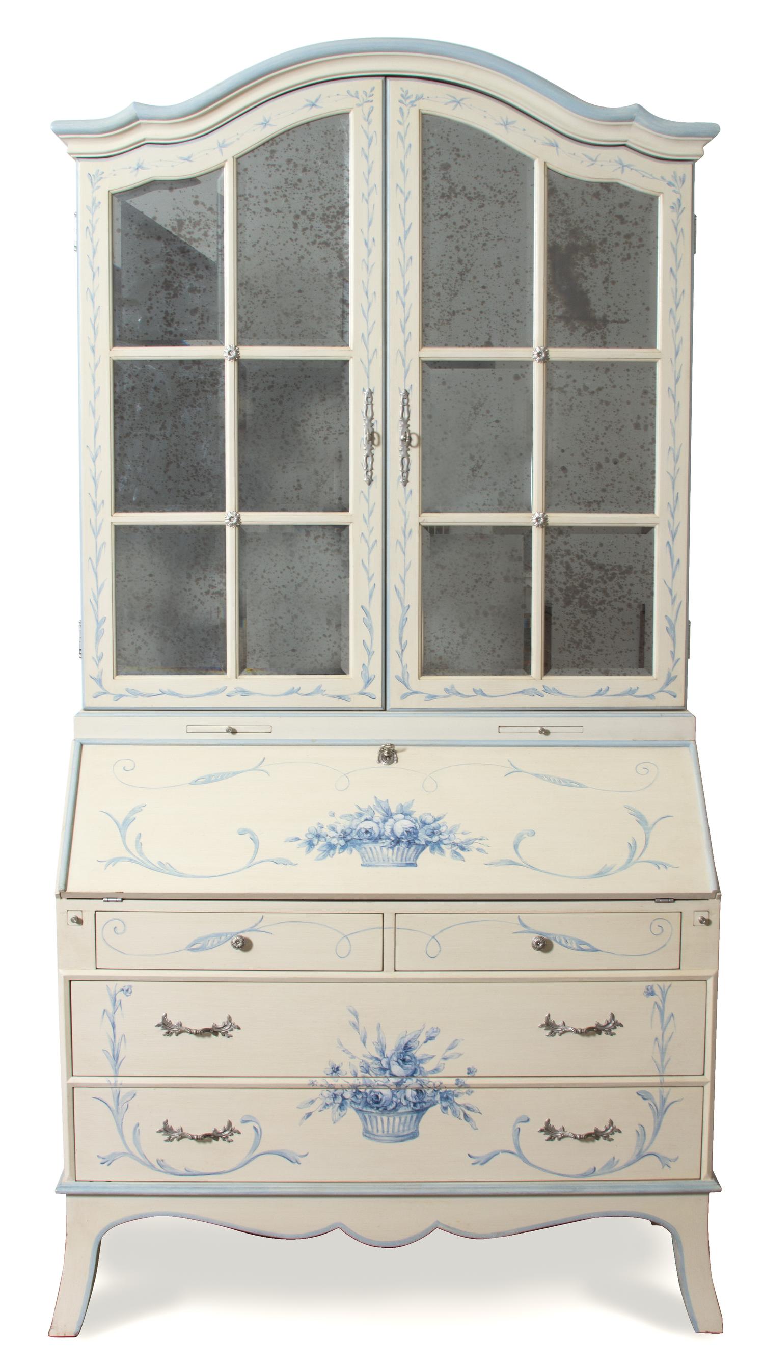 A French Provincial Style Painted Secretary Desk Height 88 x width 44 x depth 20 inches. — 20TH CENTURY