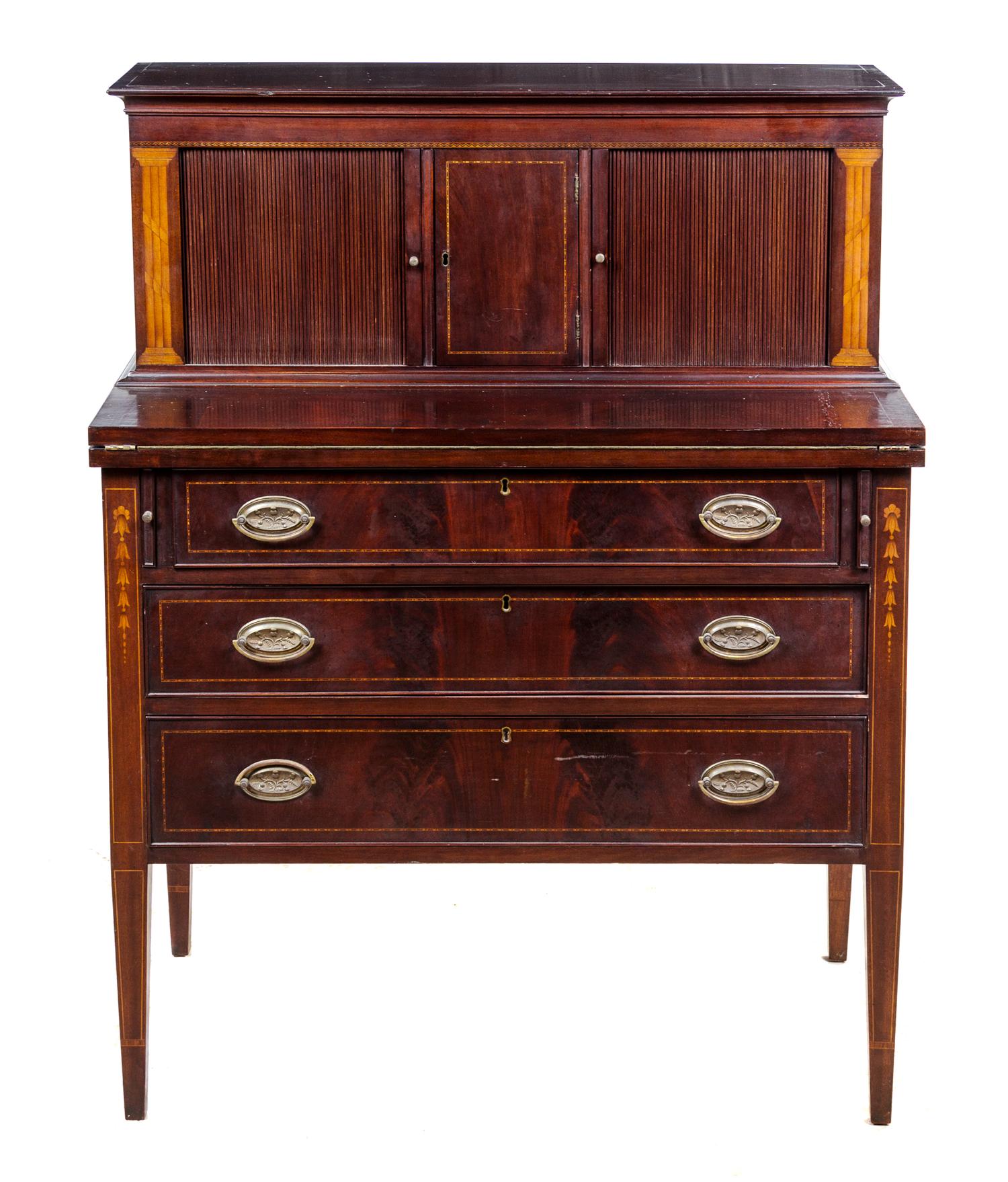 An American Mahogany Secretary Bureau Height 45 3/4 x width 35 3/4 x depth 18 3/4 inches. — LATE 19TH CENTURY