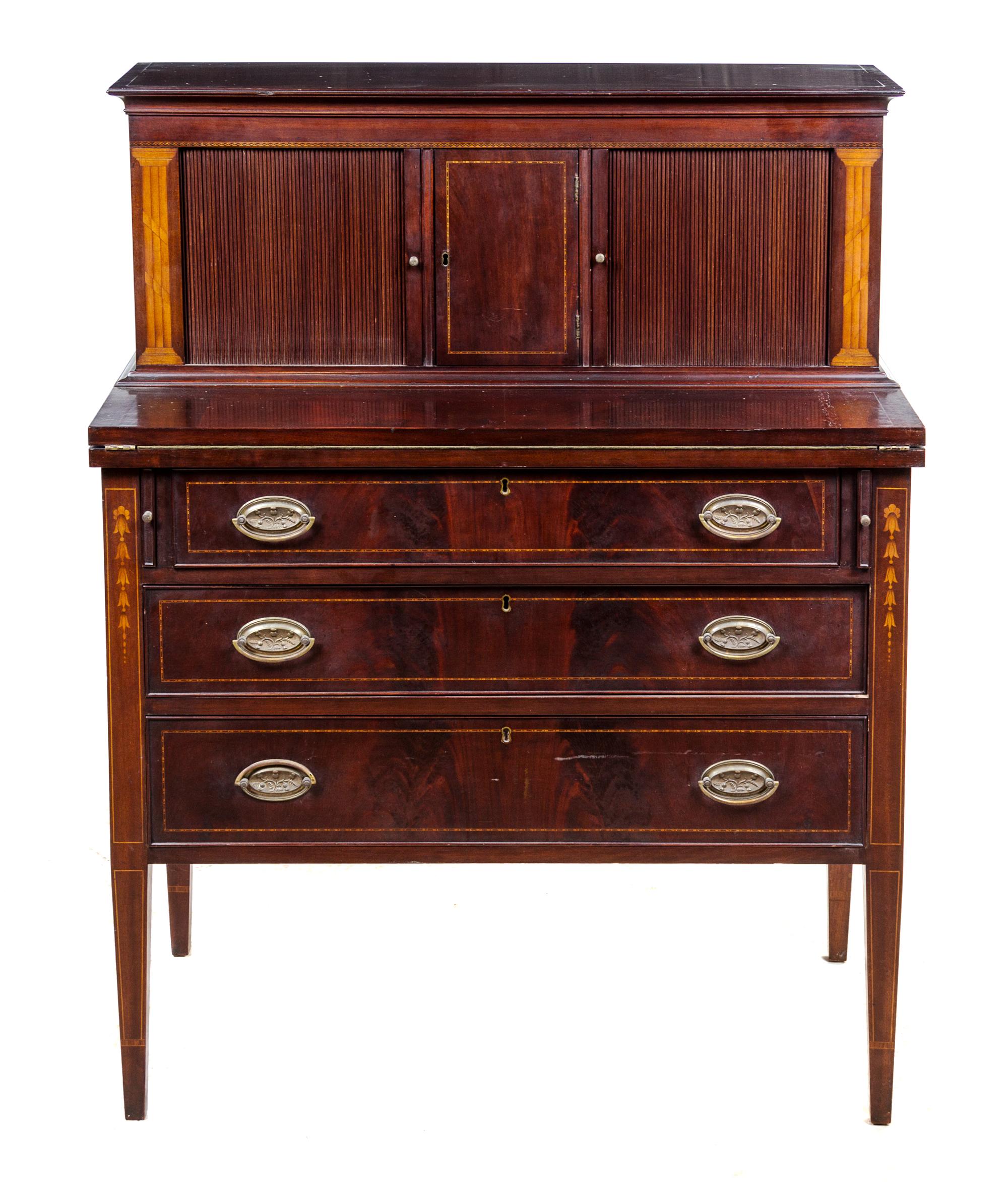 An American Mahogany Secretary Bureau Height 45 3/4 x width 35 3/4 x depth 18 3/4 inches. — LATE 19TH CENTURY
