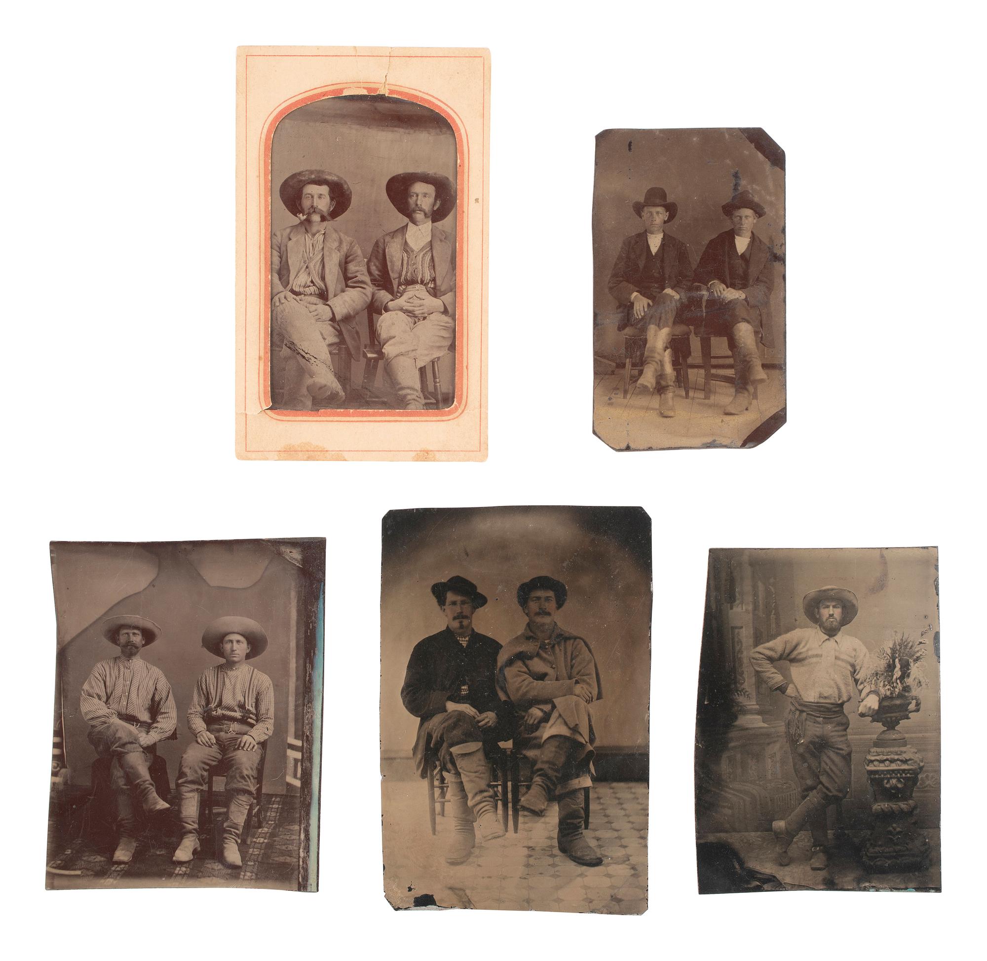 [WESTERN AMERICANA]. 10 tintypes, incl. pairs of cowboys and other rough-and-tumble characters.