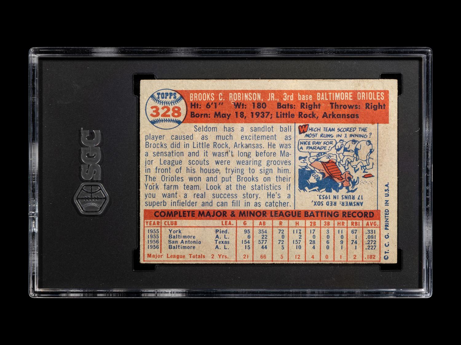 A 1957 Topps Brooks Robinson Rookie Baseball Card No. 328 (SGC 3 VG)