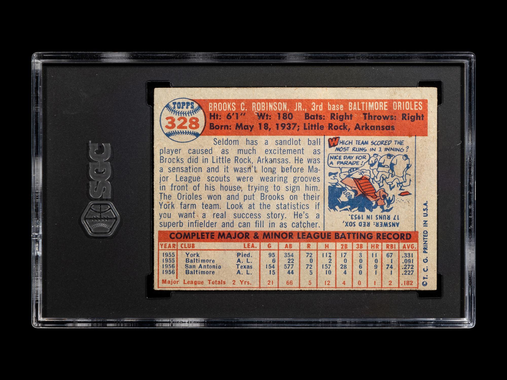 A 1957 Topps Brooks Robinson Rookie Baseball Card No. 328 (SGC 3 VG)