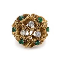 YELLOW GOLD, DIAMOND AND EMERALD RING