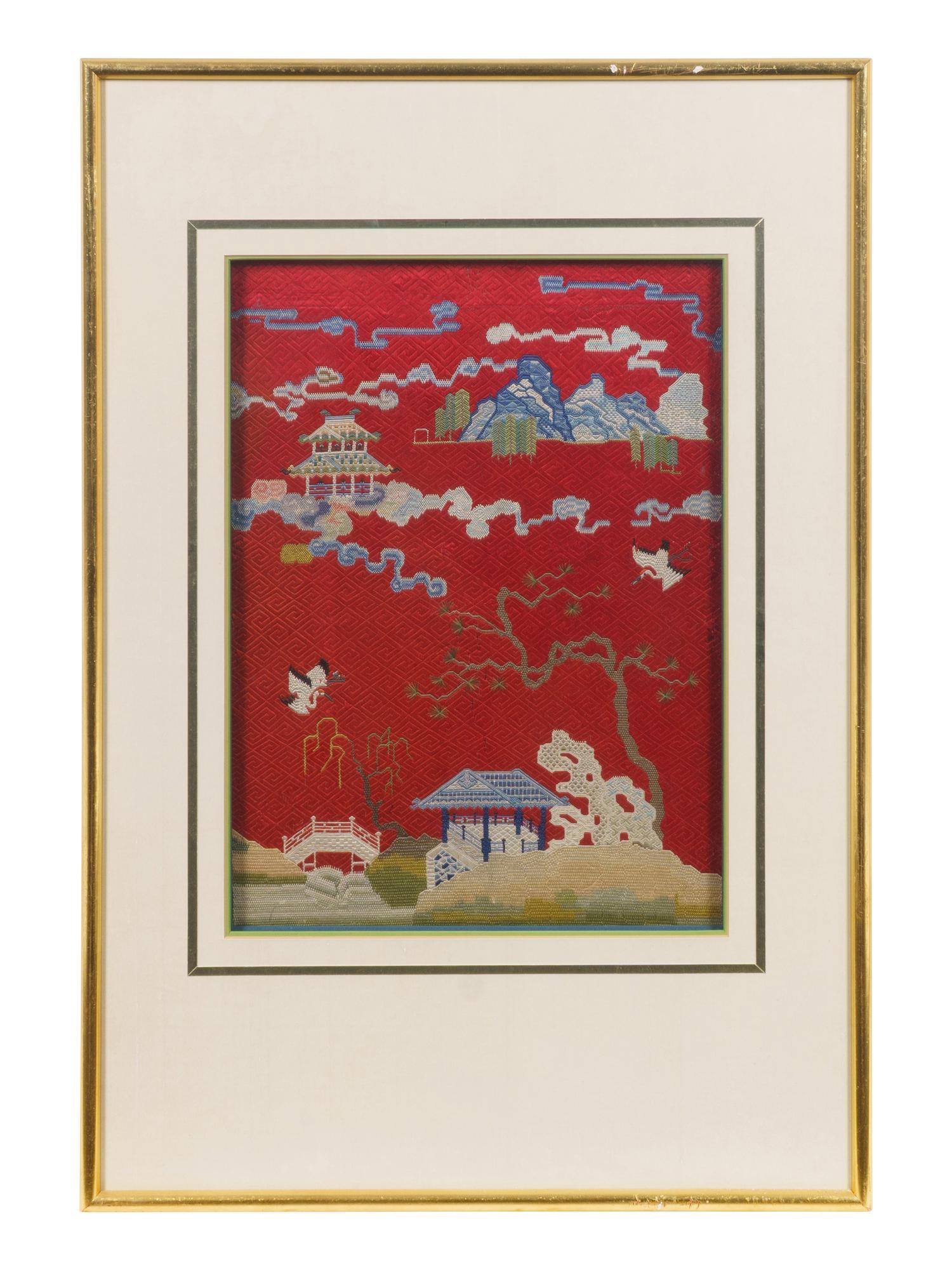 Three Chinese Embroidered and Woven Silk Panels