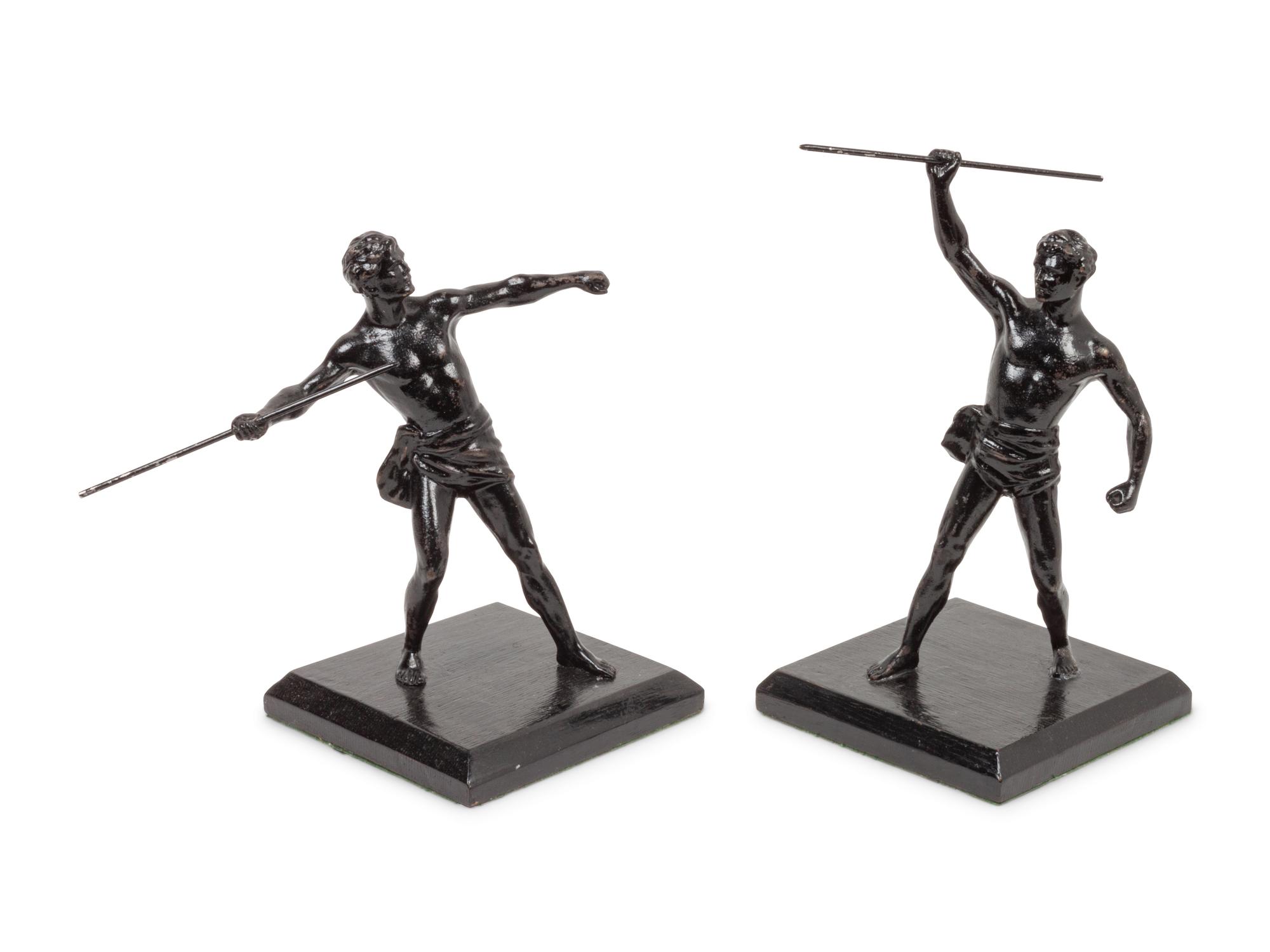 Two Grand Tour Style Patinated Spelter Models of Athletes