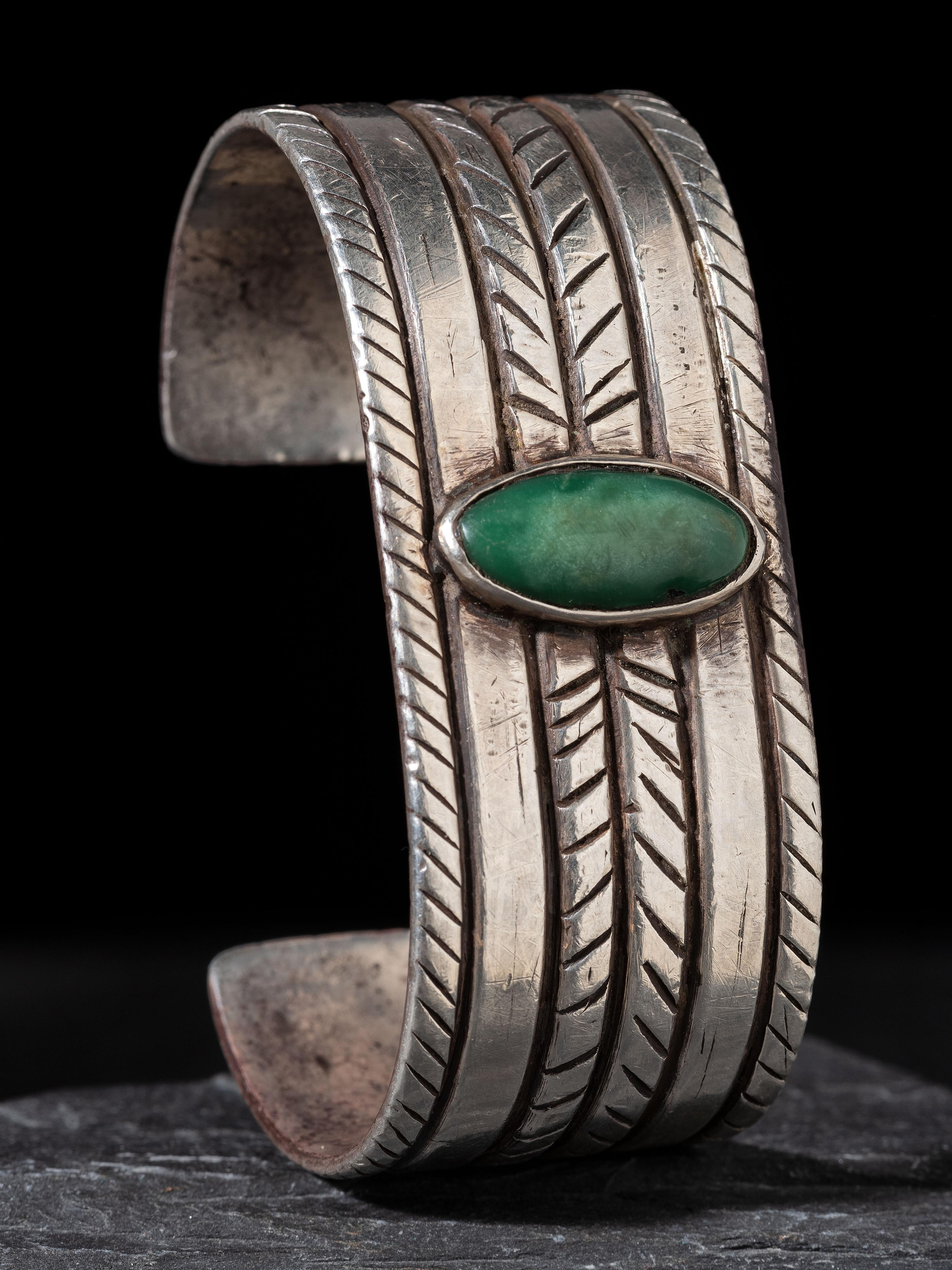 Navajo Chisled Ingot and Turquoise Cuff Bracelet