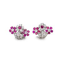 DIAMOND AND RUBY FLOWER EARCLIPS