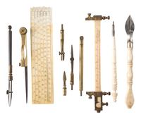 [TOOLS & INSTRUMENTS]. Pocket drafting set with bone beam compass, mechanical pencil, and drafting eraser/sharpener. Ca late 18th-early 19th century.