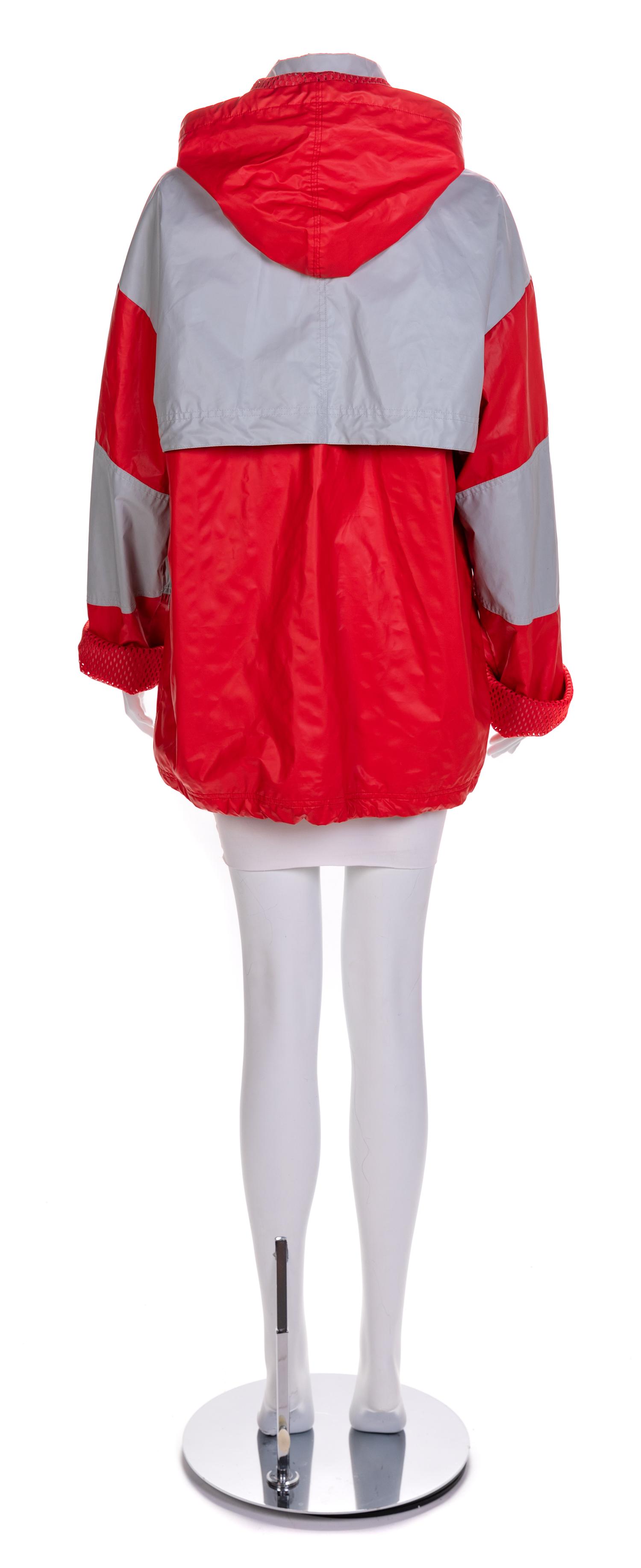 Chanel Red and Gray Raincoat, 1990-2000s Size label: 42
