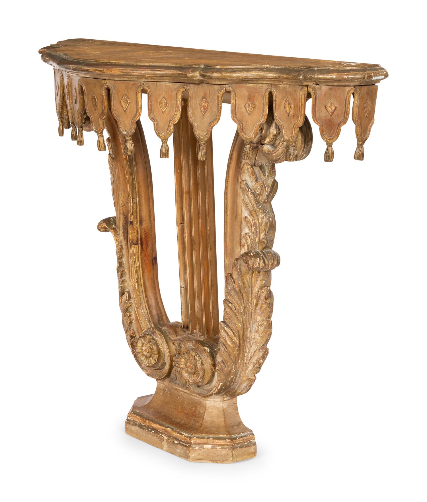 An Italian Neoclassical Style Polychromed Console d'Appliqué