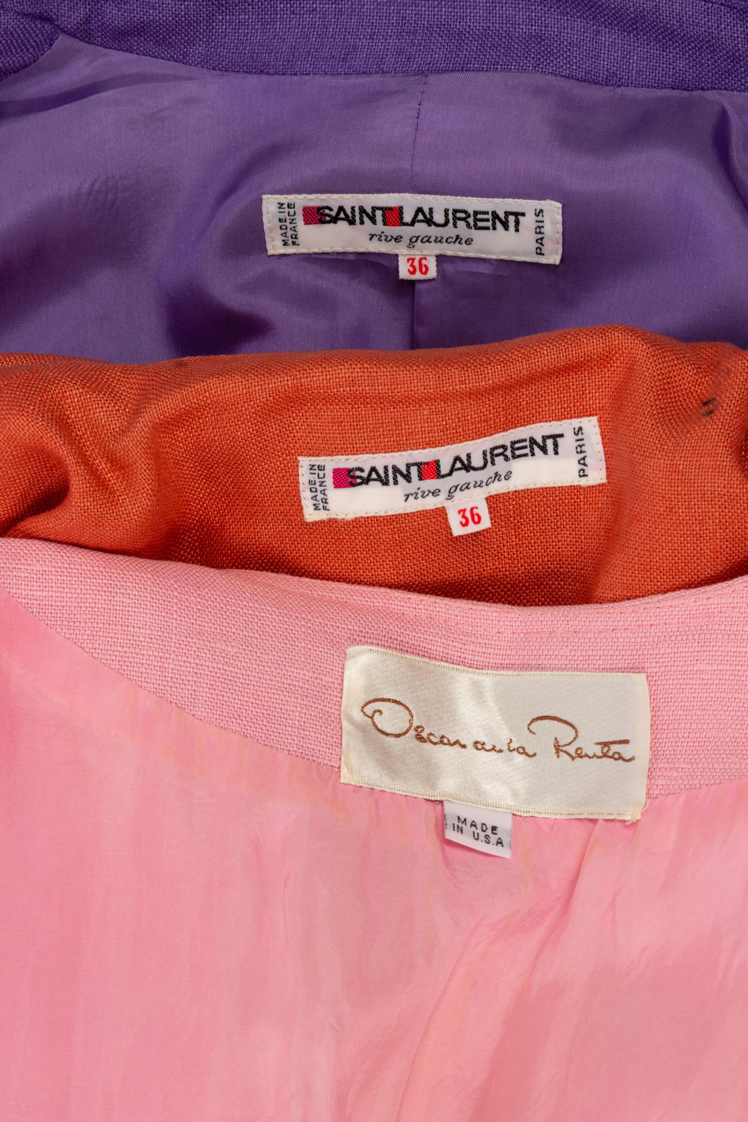 Four Vintage Designer Linen Suits & Dresses, 1980-90s: Two Yves Saint Laurent, One Oscar de la Renta, One Valentino